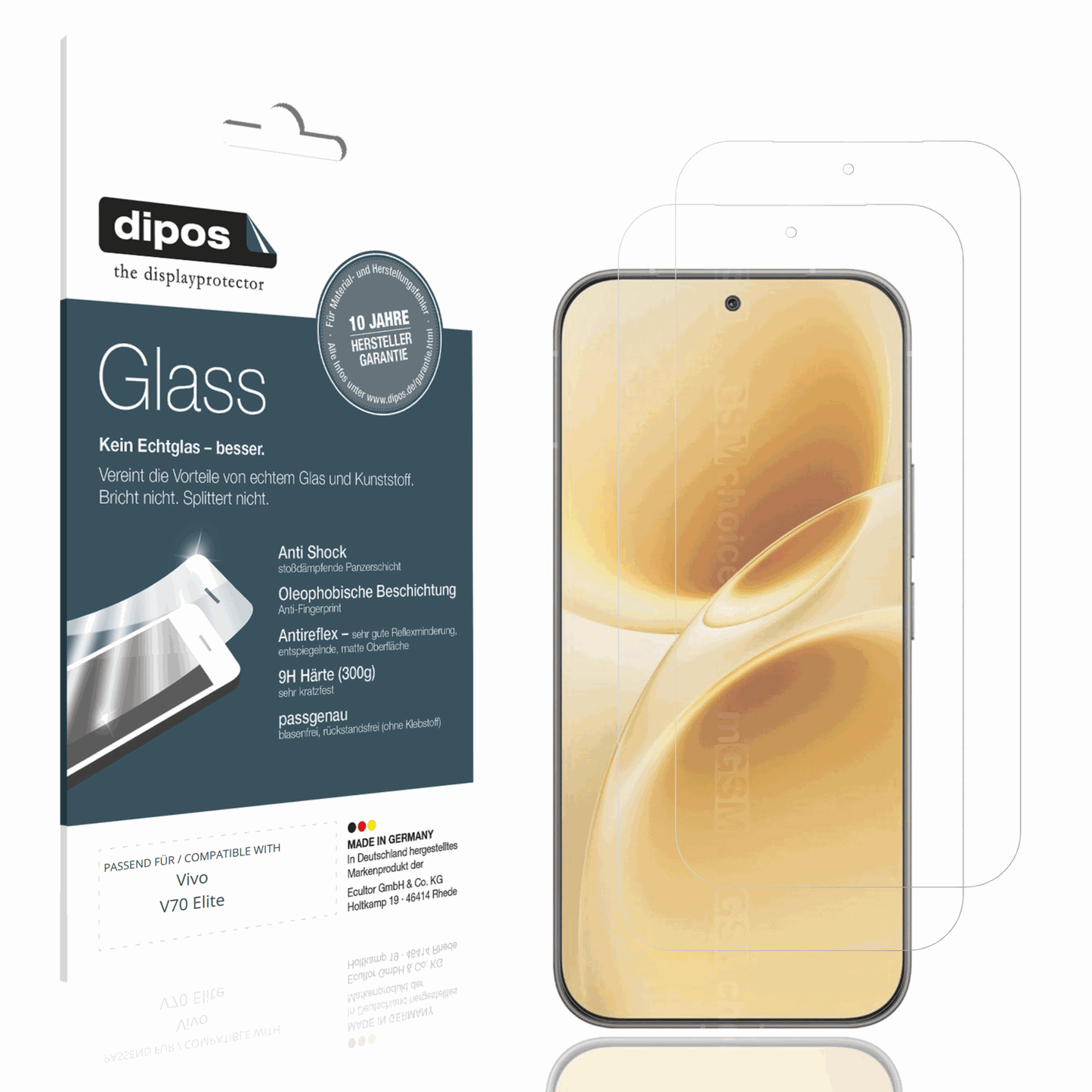 Matte Displayschutzfolie von dipos passend für Vivo V70 Elite, 9H kratzfest und blasenfrei montiert