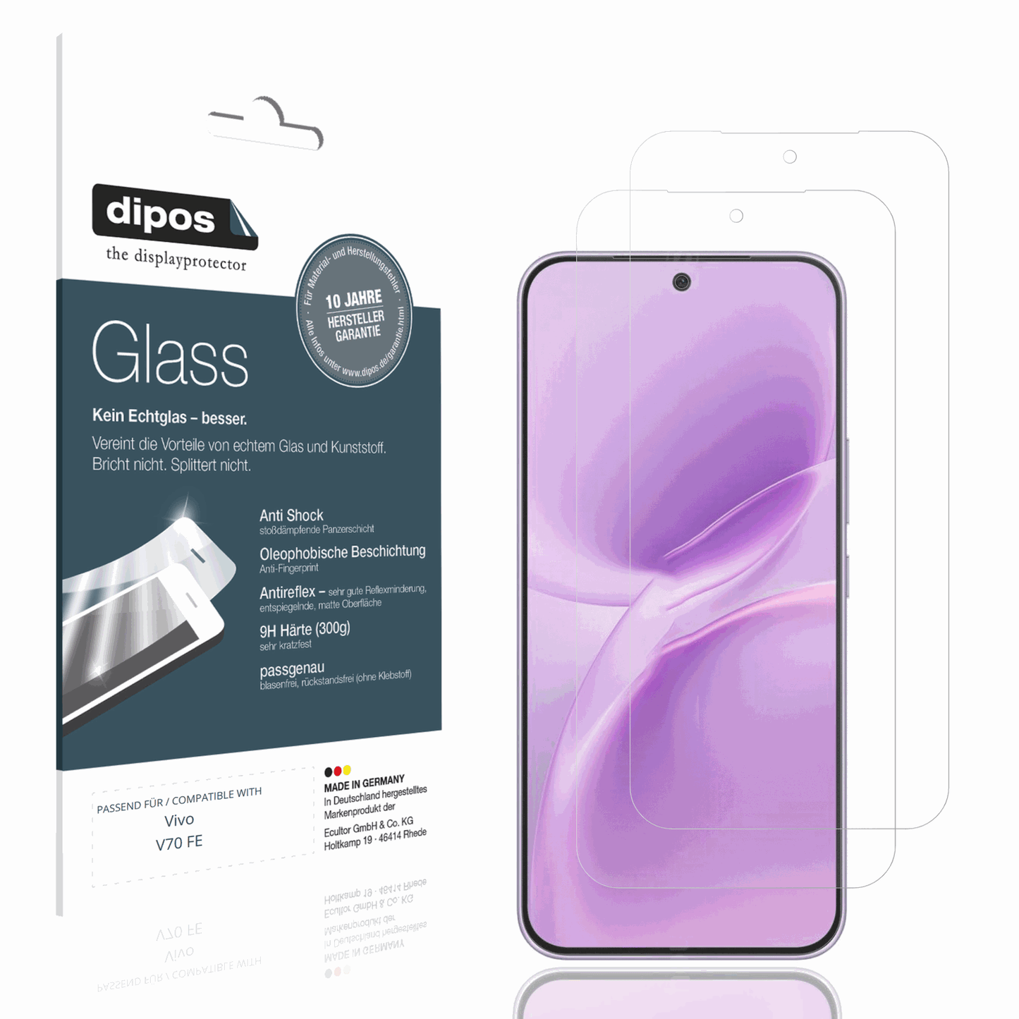 Matte Displayschutzfolie von dipos passend für Vivo V70 FE, 9H kratzfest und blasenfrei montiert
