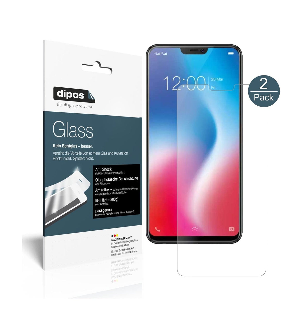 Matte Displayschutzfolie von dipos passend für Vivo V9, 9H kratzfest und blasenfrei montiert