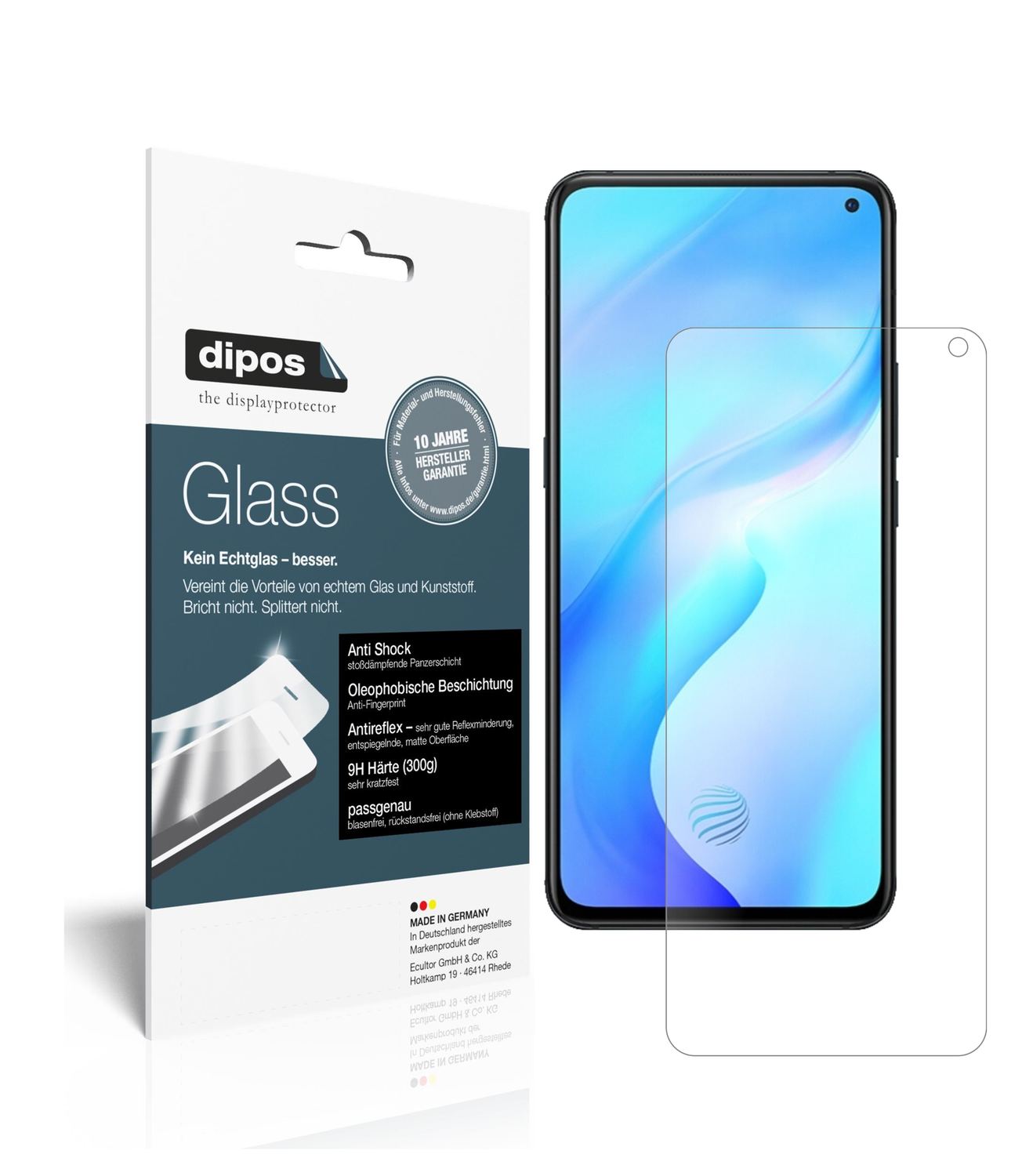 Matte Displayschutzfolie von dipos passend für Vivo X30 5G, 9H kratzfest und blasenfrei montiert