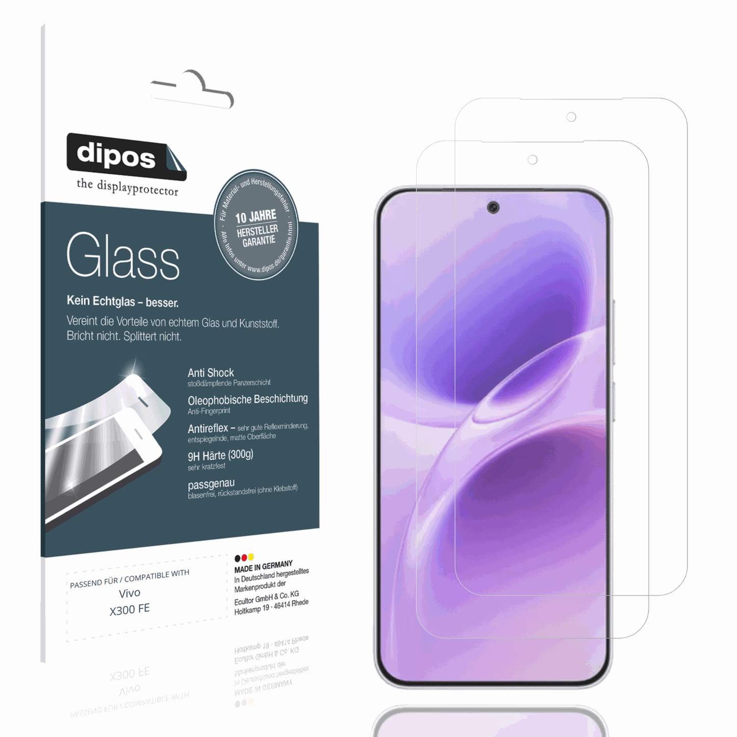 Matte Displayschutzfolie von dipos passend für Vivo X300 FE, 9H kratzfest und blasenfrei montiert