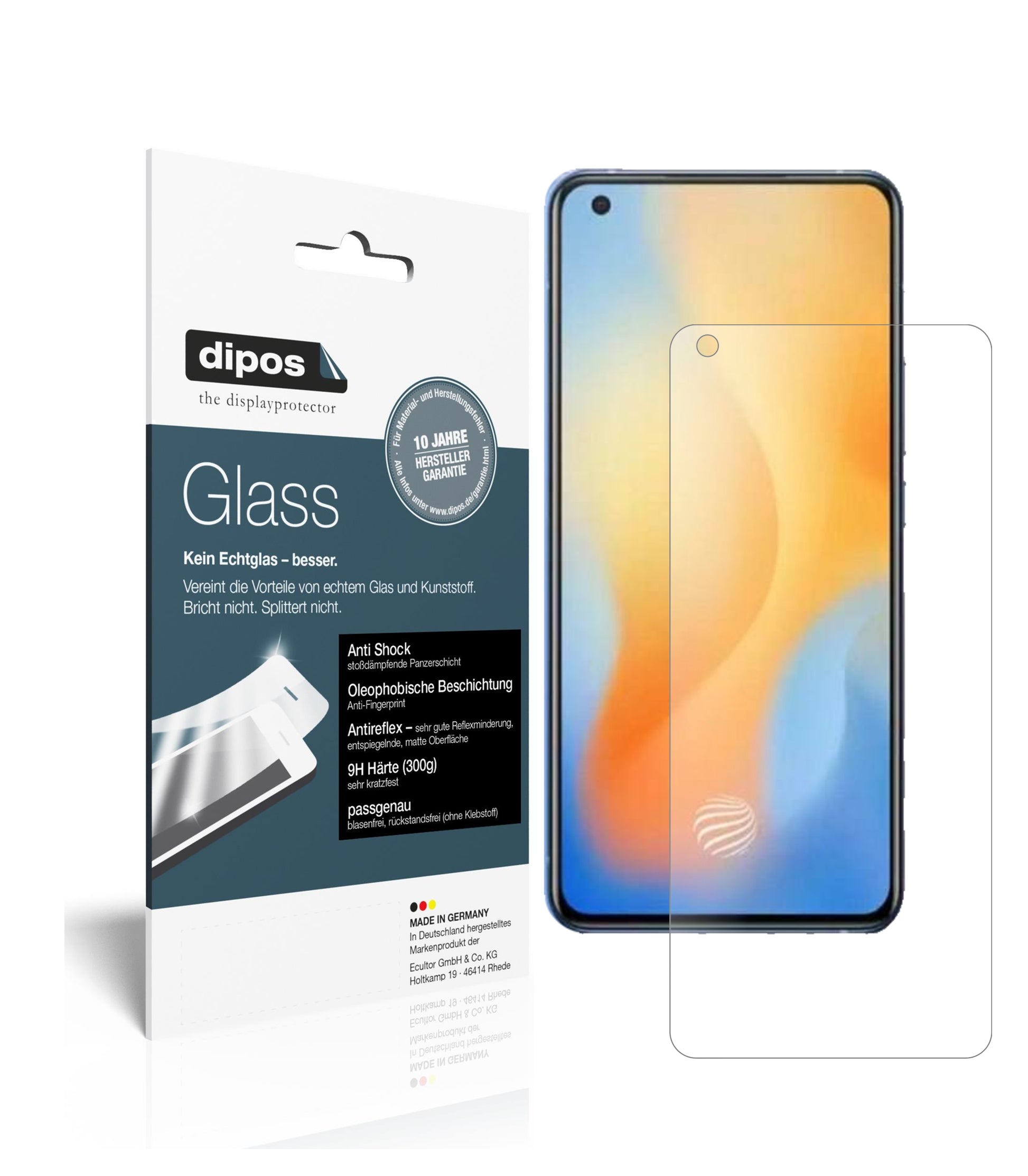 Matte Displayschutzfolie von dipos passend für Vivo X50, 9H kratzfest und blasenfrei montiert