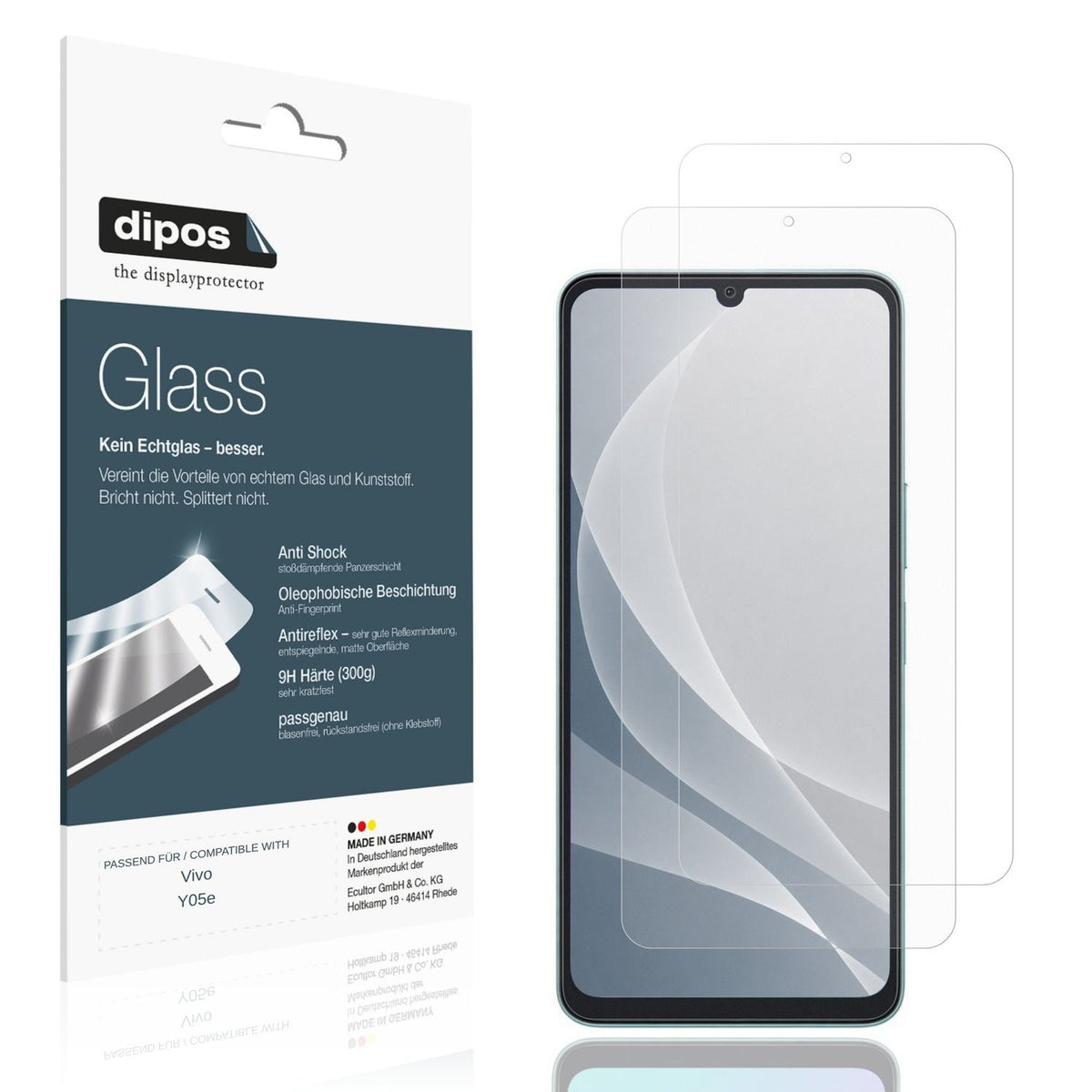 Matte Displayschutzfolie von dipos passend für Vivo Y05e, 9H kratzfest und blasenfrei montiert