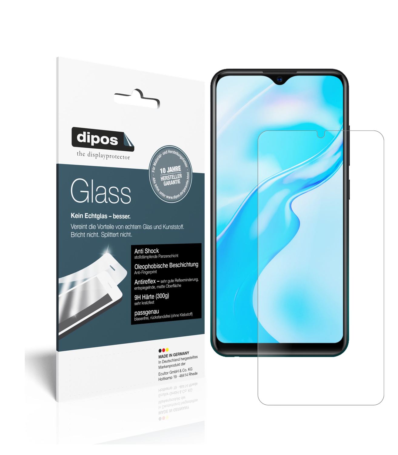 Matte Displayschutzfolie von dipos passend für Vivo Y1s, 9H kratzfest und blasenfrei montiert