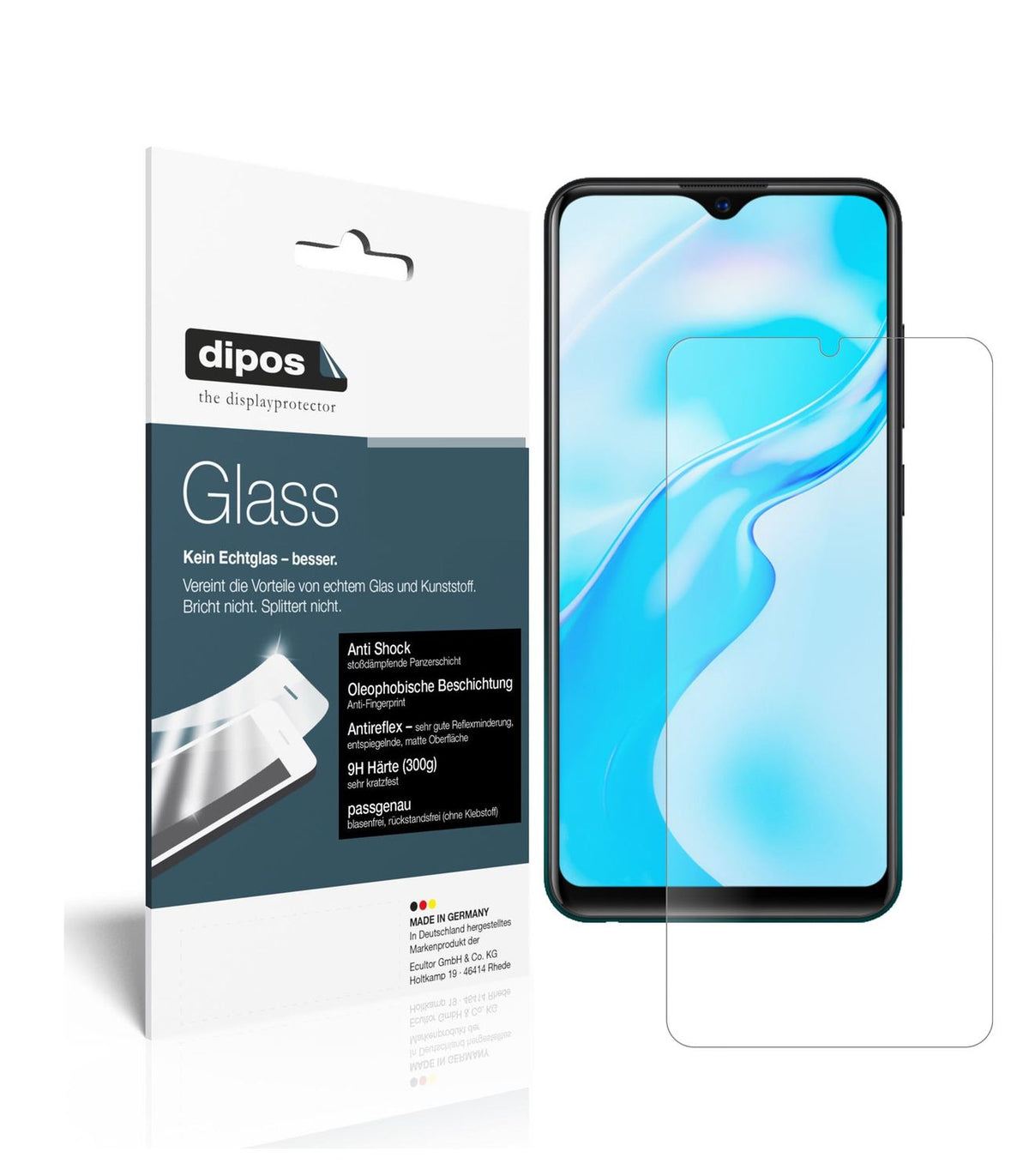 Matte Displayschutzfolie von dipos passend für Vivo Y1s, 9H kratzfest und blasenfrei montiert
