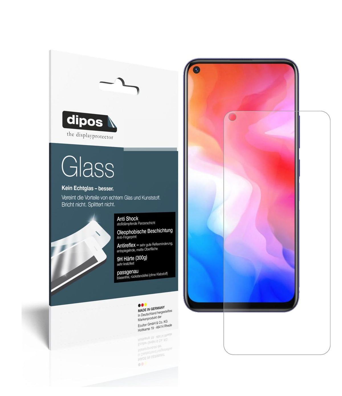 Matte Displayschutzfolie von dipos passend für Vivo Y30, 9H kratzfest und blasenfrei montiert