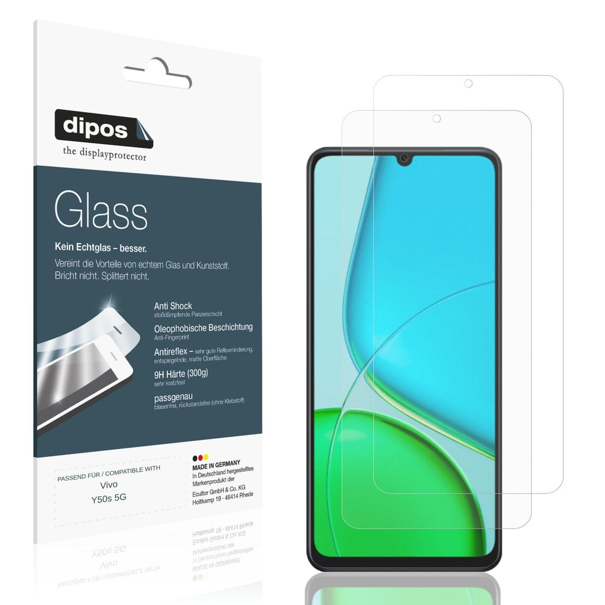 Matte Displayschutzfolie von dipos passend für Vivo Y50s 5G, 9H kratzfest und blasenfrei montiert