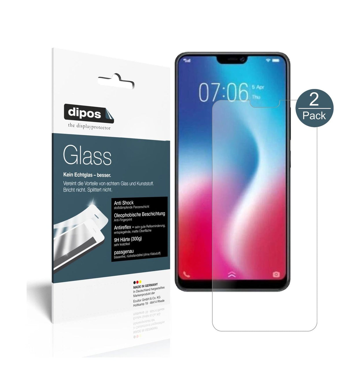 Matte Displayschutzfolie von dipos passend für Vivo Y85, 9H kratzfest und blasenfrei montiert