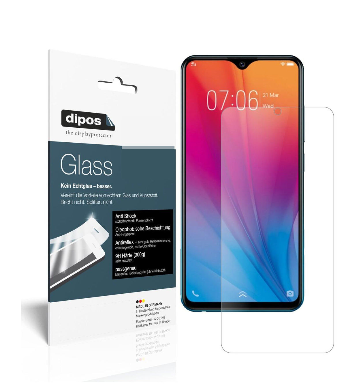 Matte Displayschutzfolie von dipos passend für Vivo Y91C (2020), 9H kratzfest und blasenfrei montiert
