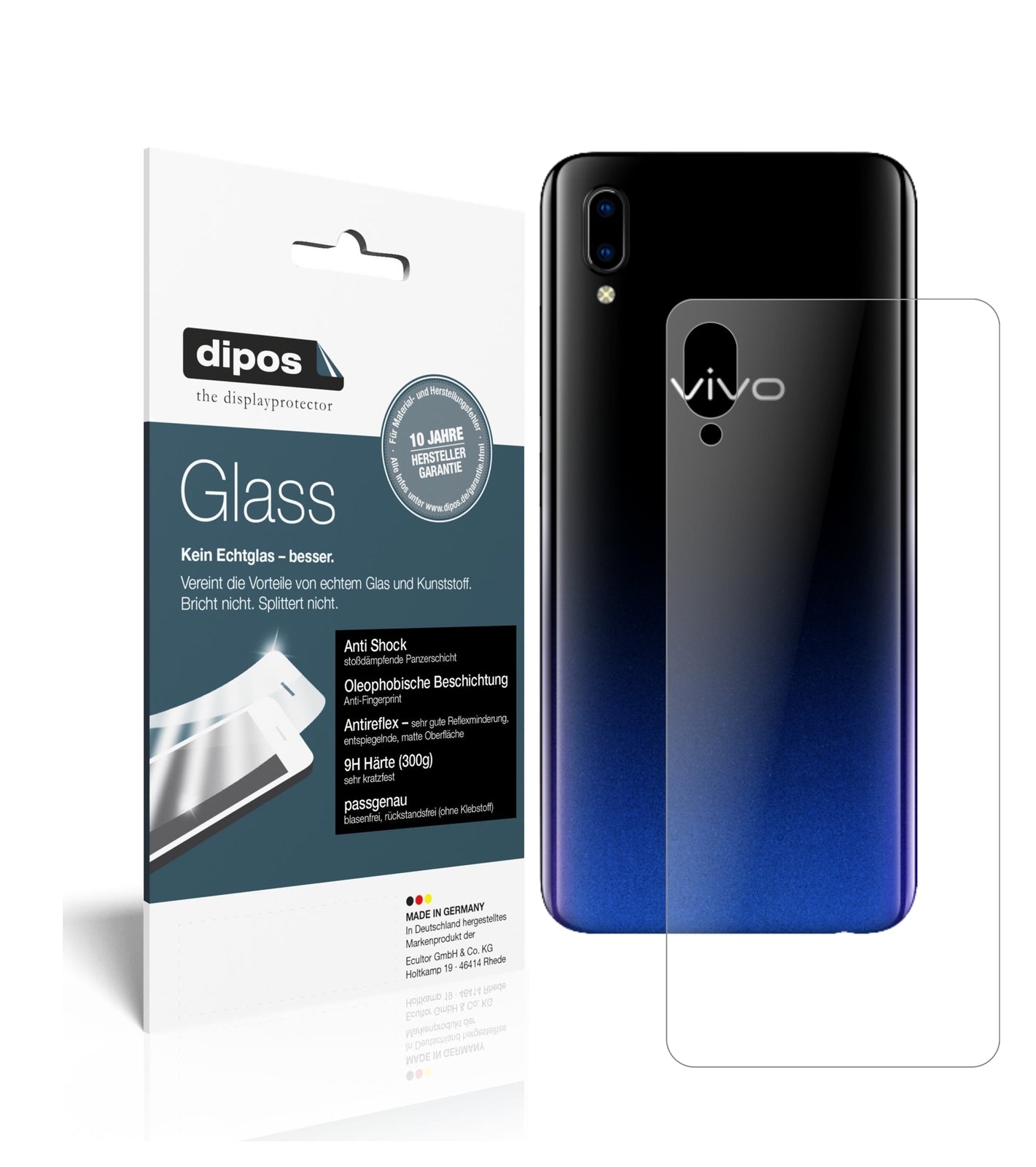 Matte Displayschutzfolie von dipos passend für Vivo Y91 Rückseite, 9H kratzfest und blasenfrei montiert