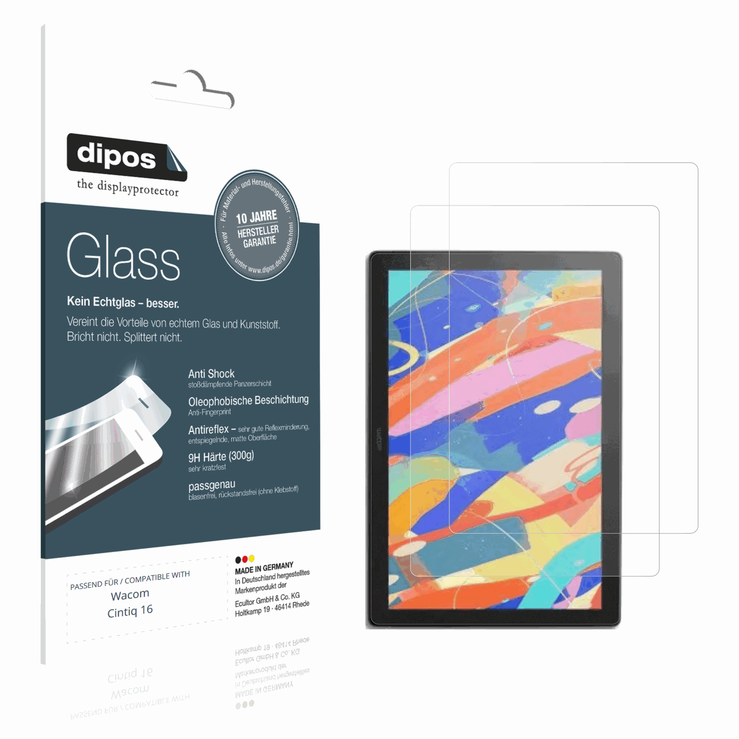 Matte Displayschutzfolie von dipos passend für Wacom Cintiq 16, 9H kratzfest und blasenfrei montiert