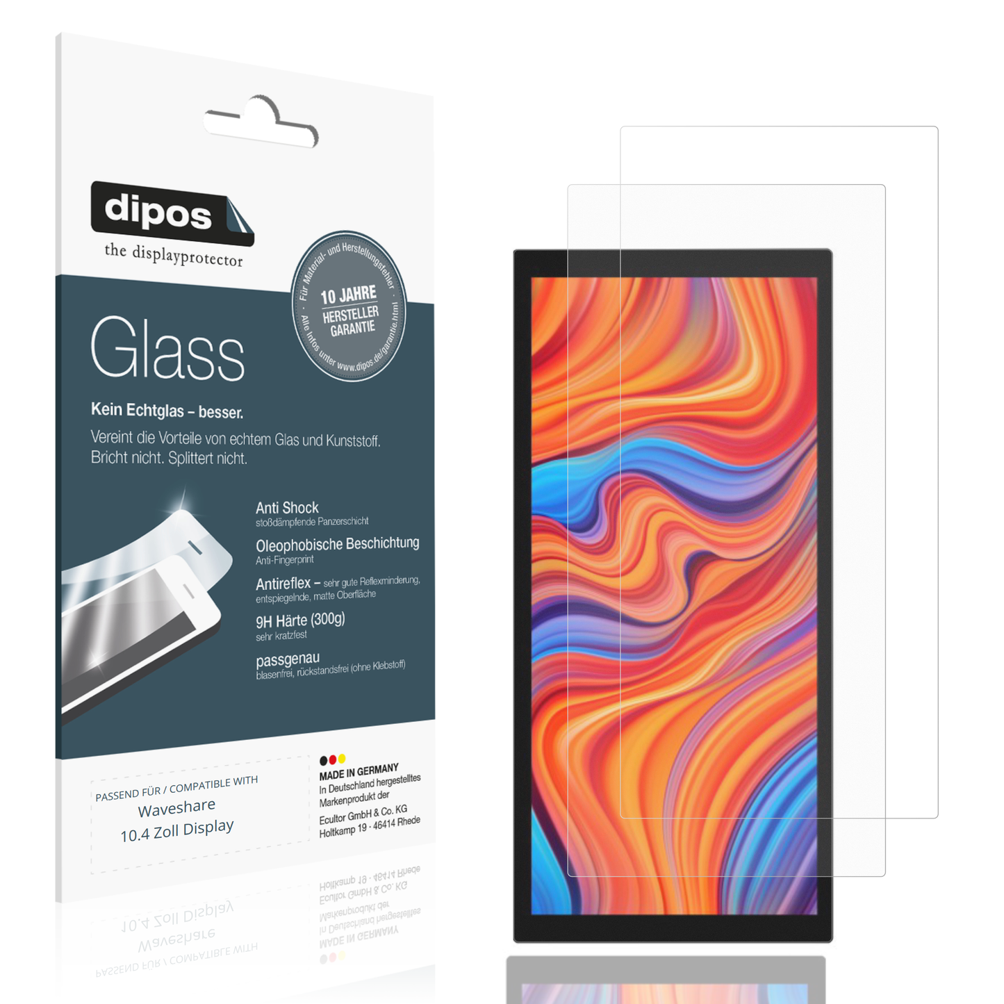 Matte Displayschutzfolie von dipos passend für Waveshare 10.4 Zoll Display, 9H kratzfest und blasenfrei montiert