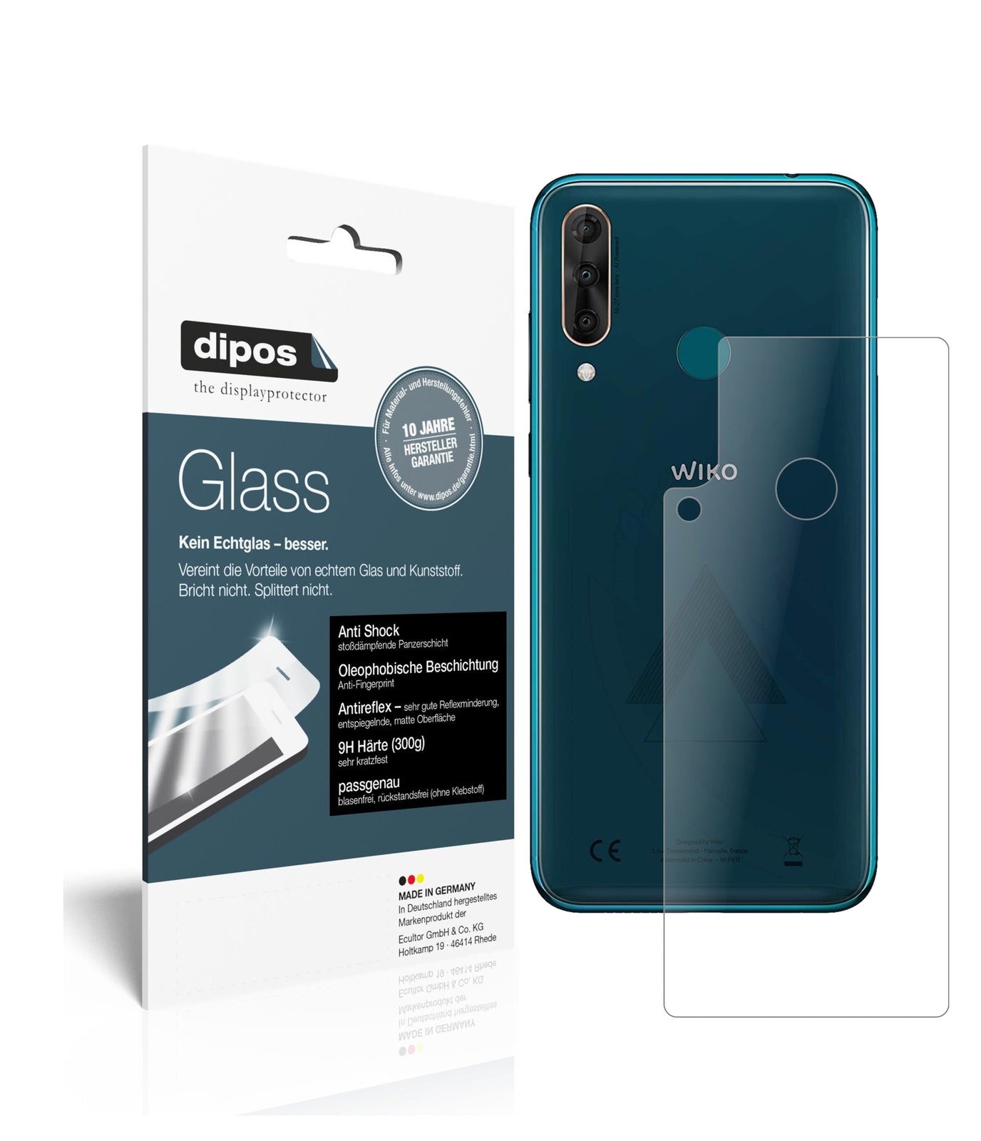 Matte Displayschutzfolie von dipos passend für Wiko View 3 Pro Rückseite, 9H kratzfest und blasenfrei montiert