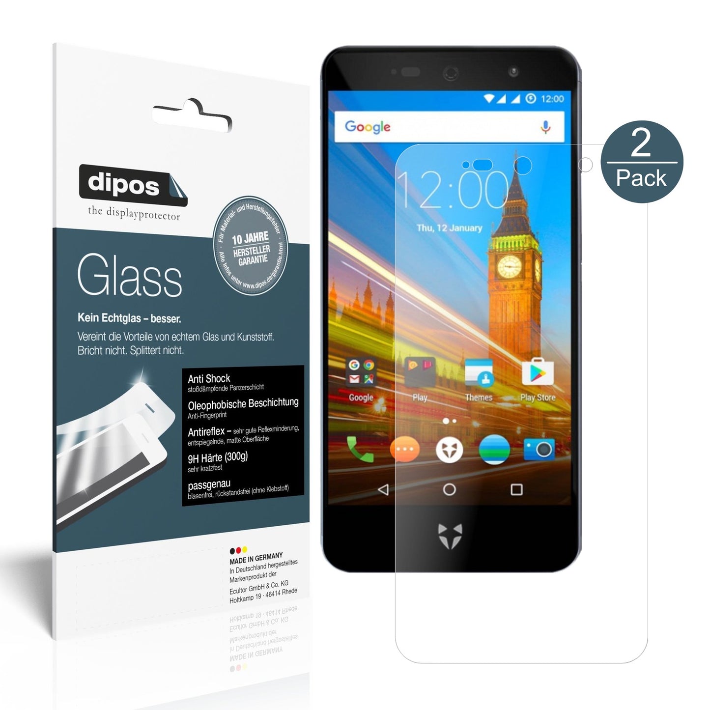 Matte Displayschutzfolie von dipos passend für Wileyfox Swift 2X, 9H kratzfest und blasenfrei montiert