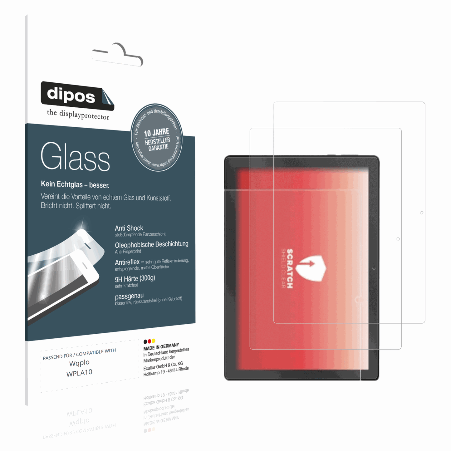 Matte Displayschutzfolie von dipos passend für Wqplo WPLA10, 9H kratzfest und blasenfrei montiert