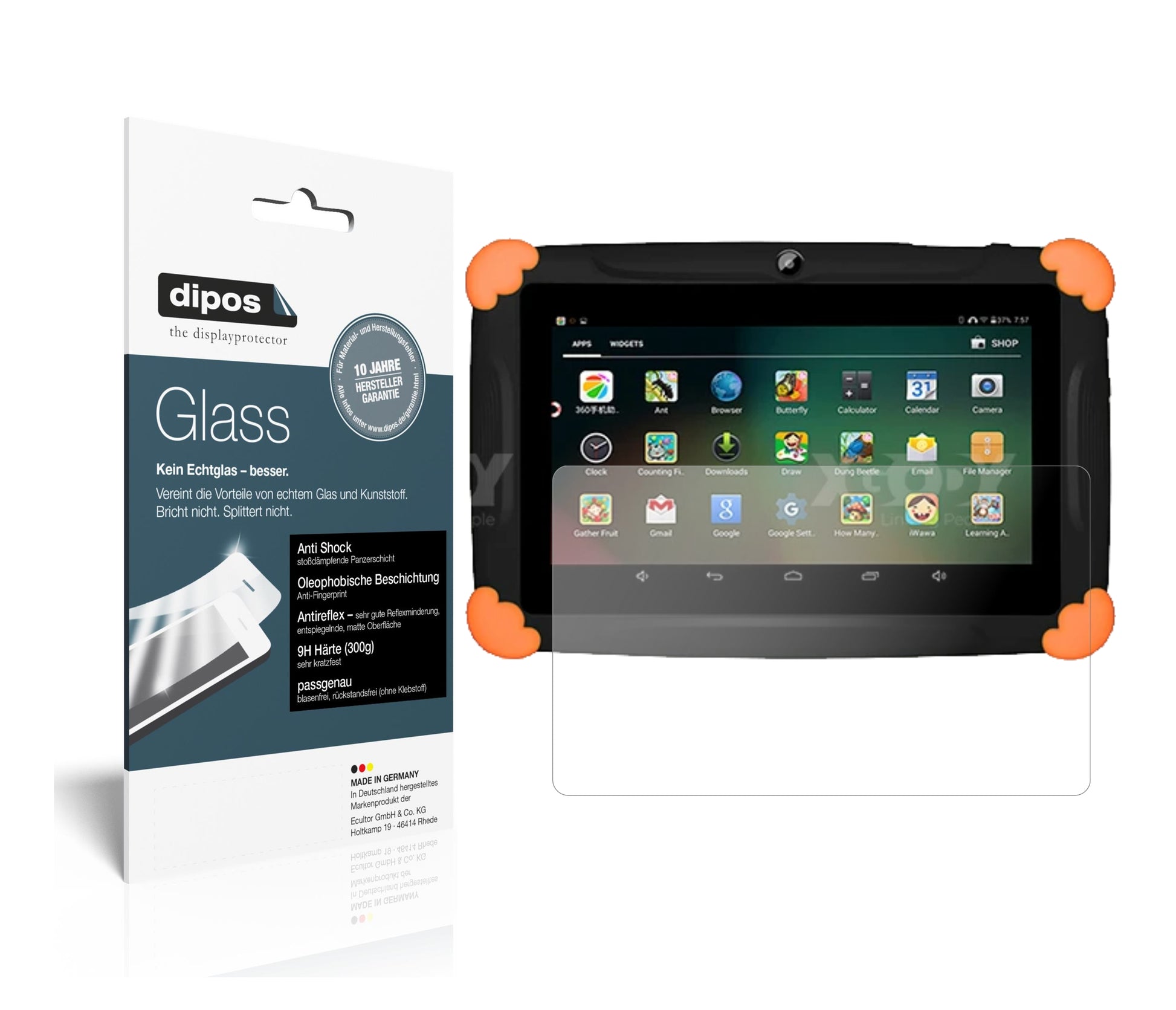 Matte Displayschutzfolie von dipos passend für XGODY T703 7 Zoll, 9H kratzfest und blasenfrei montiert
