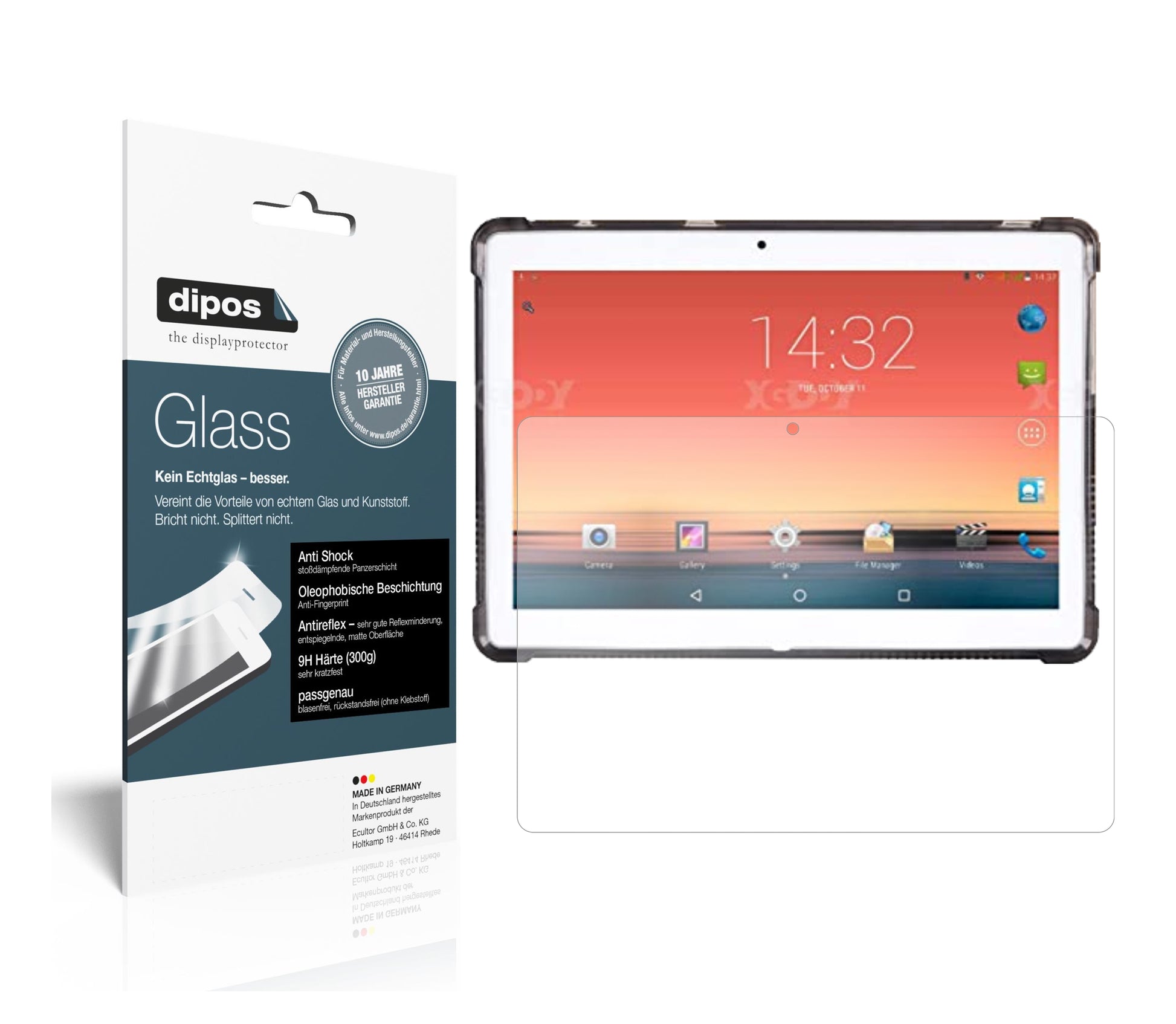Matte Displayschutzfolie von dipos passend für XGODY TB01 10.1 Zoll, 9H kratzfest und blasenfrei montiert