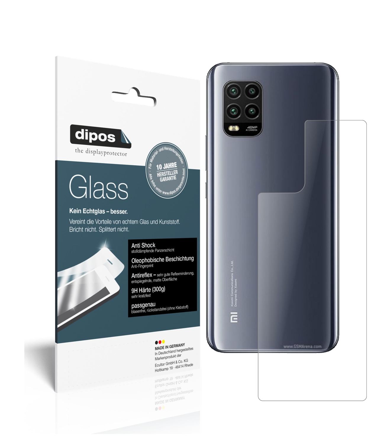 Matte Displayschutzfolie von dipos passend für Xiaomi Mi 10 Lite 5G Rückseite, 9H kratzfest und blasenfrei montiert