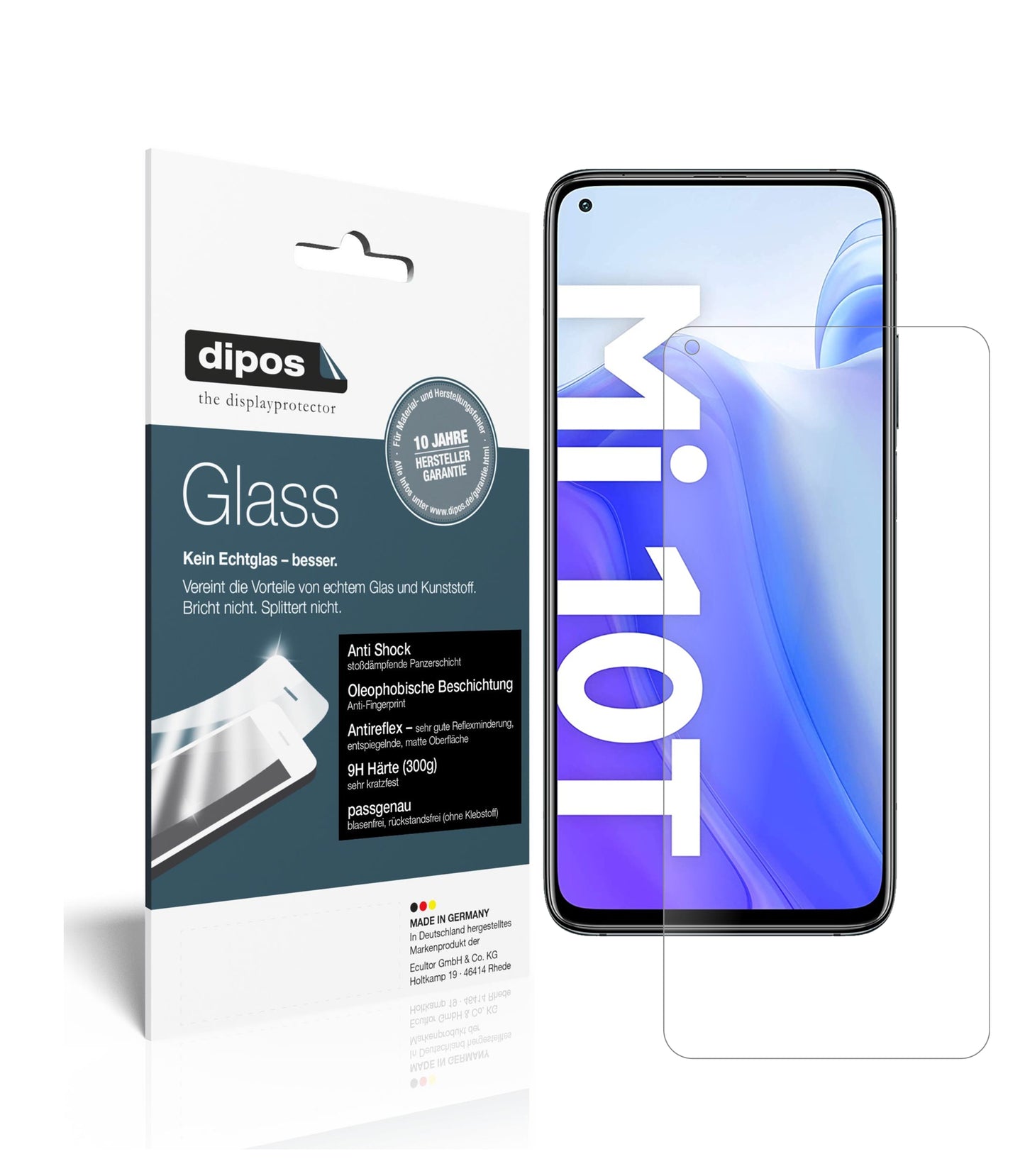 Matte Displayschutzfolie von dipos passend für Xiaomi Mi 10T Pro, 9H kratzfest und blasenfrei montiert