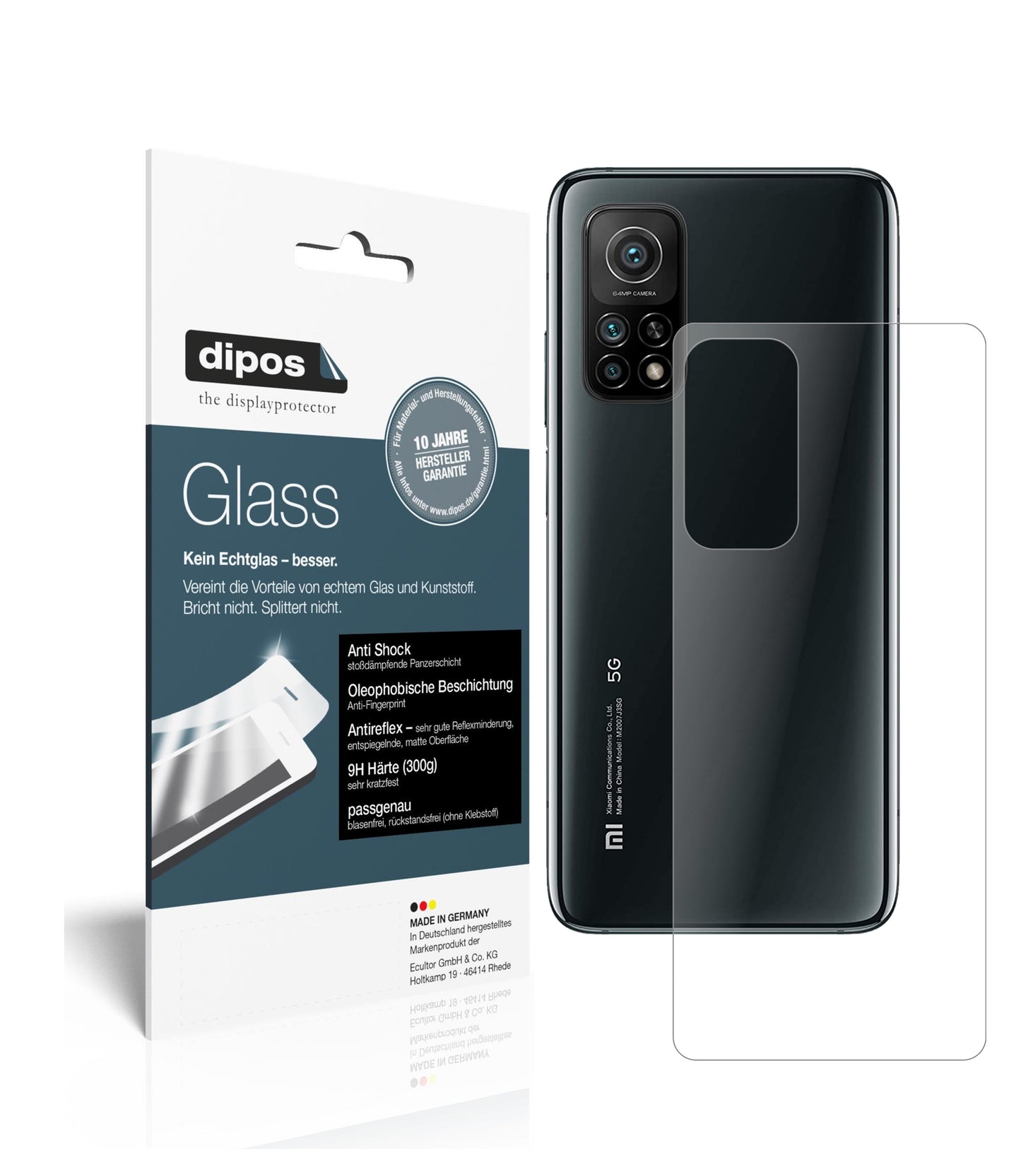 Matte Displayschutzfolie von dipos passend für Xiaomi Mi 10T Rückseite, 9H kratzfest und blasenfrei montiert