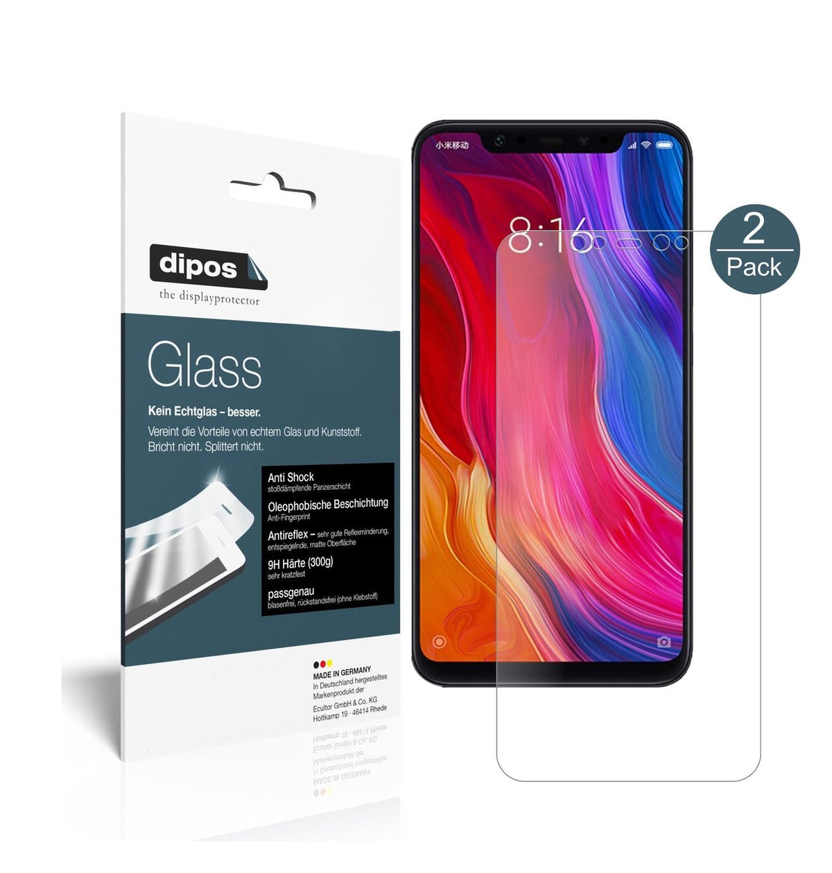 Matte Displayschutzfolie von dipos passend für Xiaomi Mi 8 SE, 9H kratzfest und blasenfrei montiert