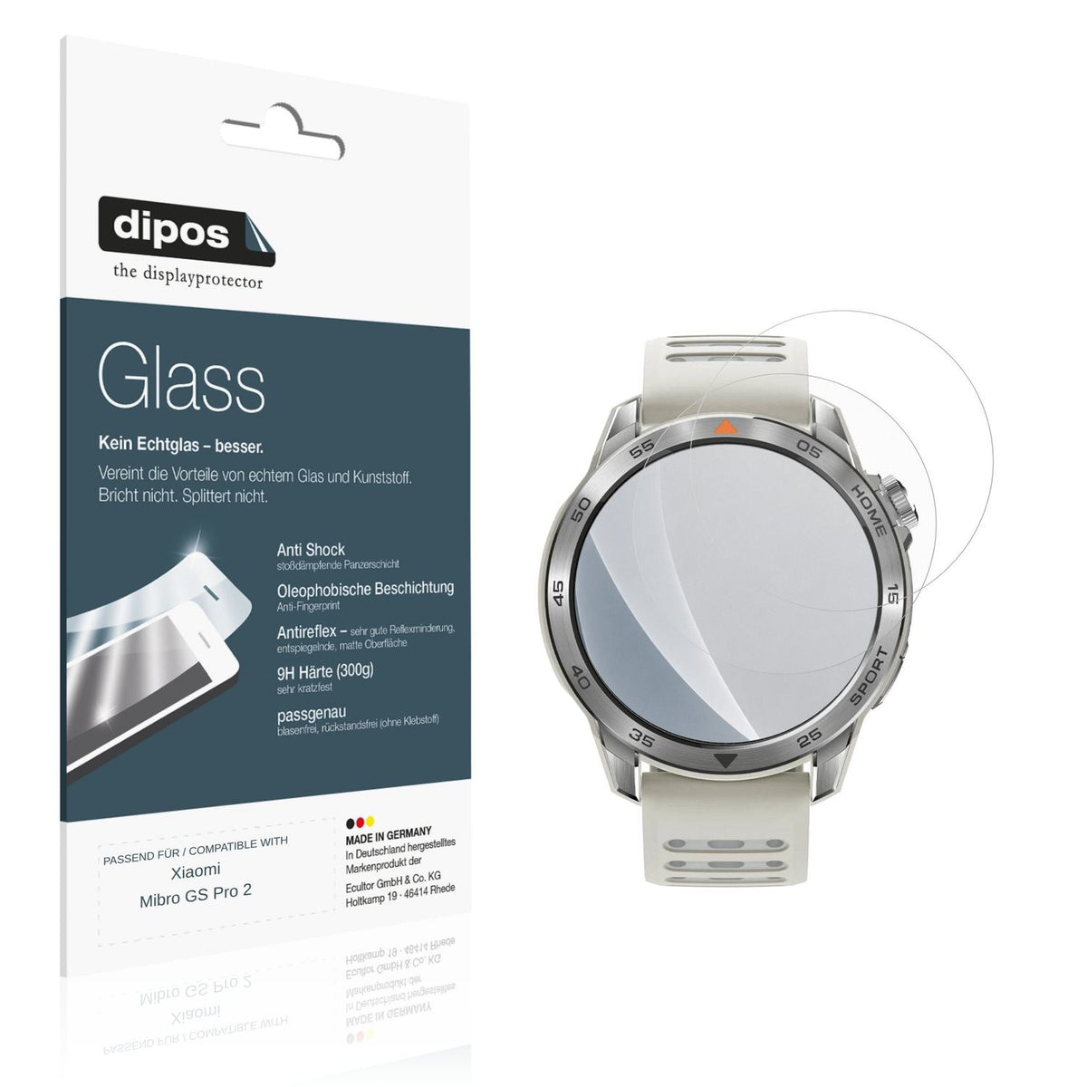 Matte Displayschutzfolie von dipos passend für Xiaomi Mibro GS Pro 2, 9H kratzfest und blasenfrei montiert