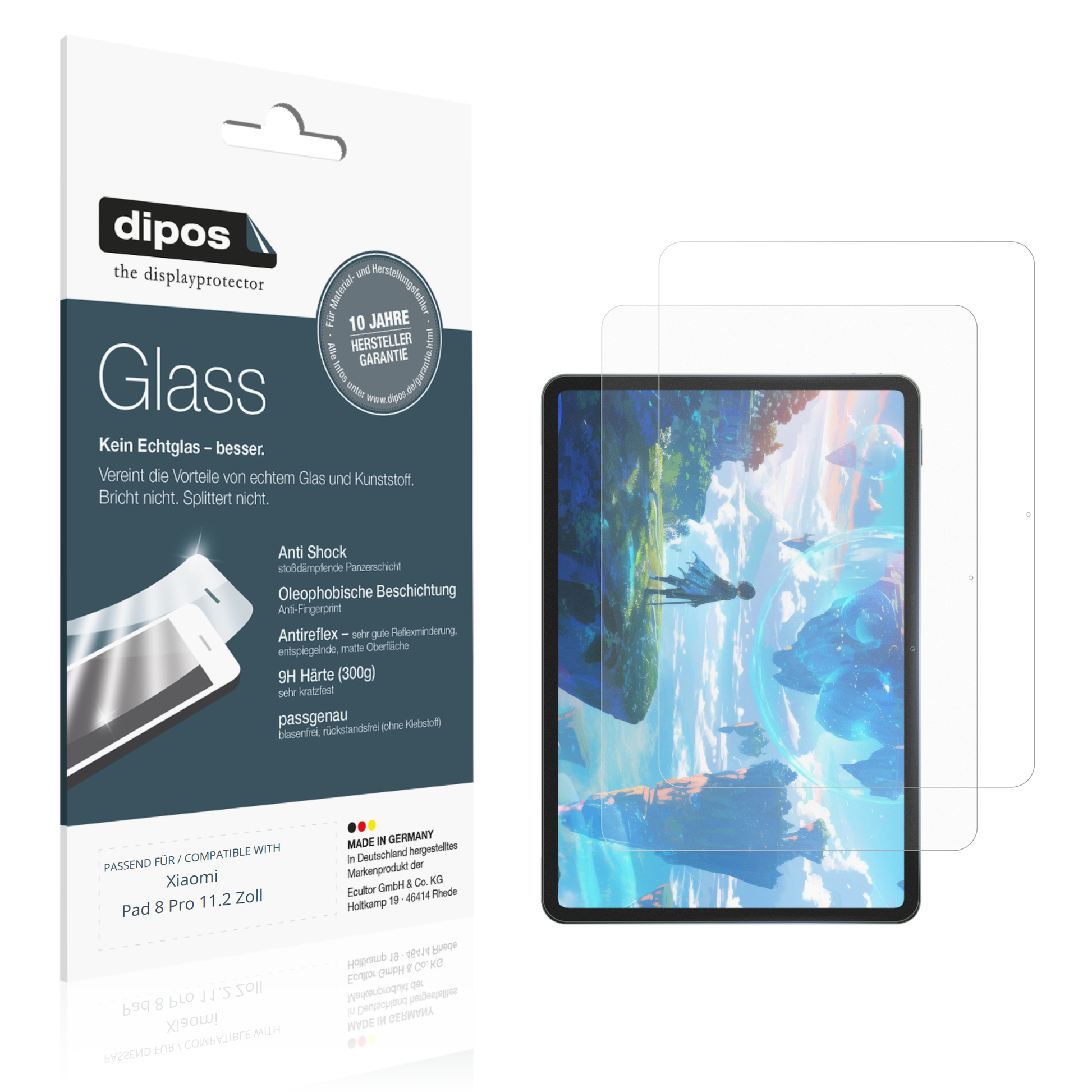 Matte Displayschutzfolie von dipos passend für Xiaomi Pad 8 Pro 11.2 Zoll, 9H kratzfest und blasenfrei montiert