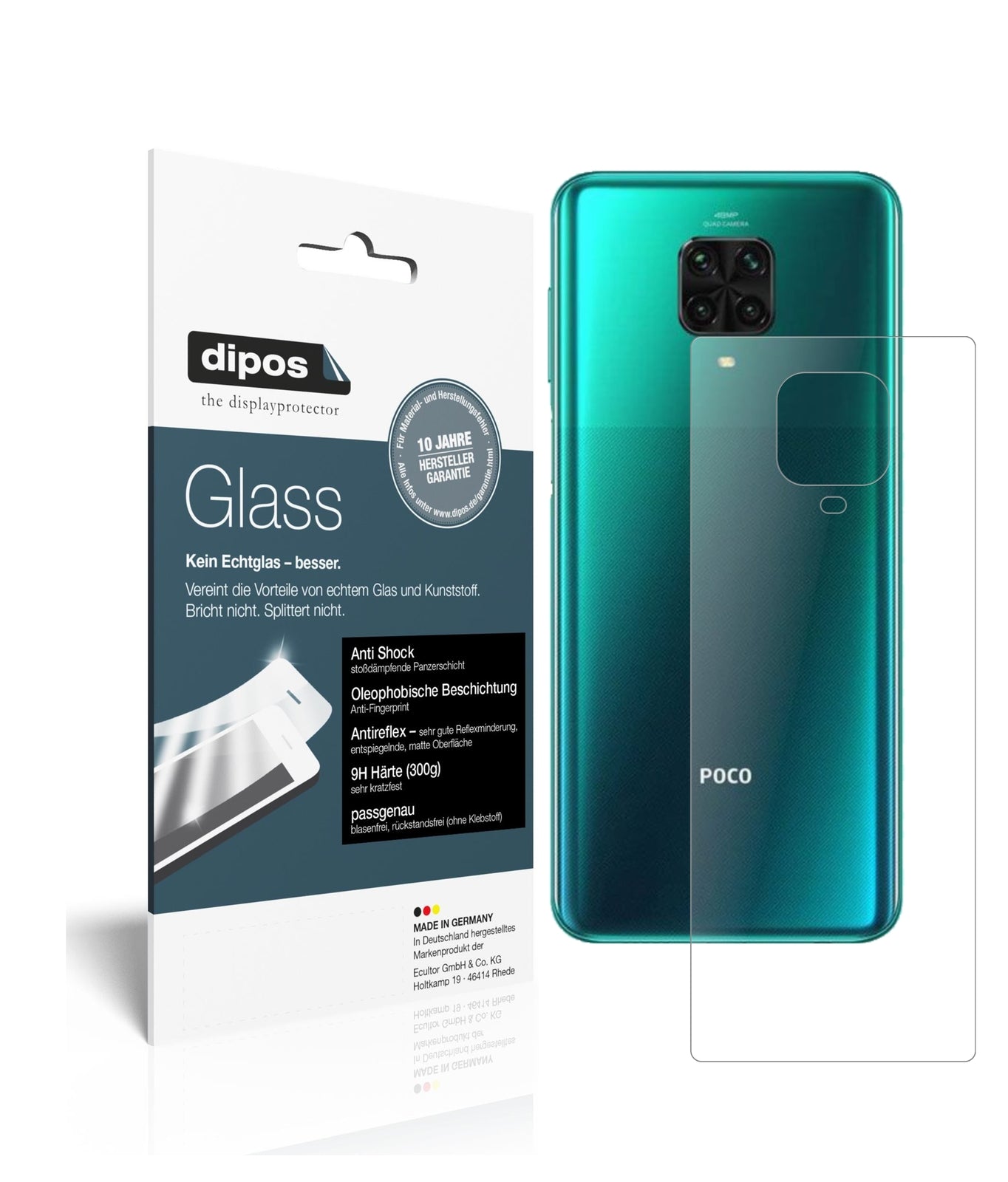 Matte Displayschutzfolie von dipos passend für Xiaomi Poco M2 Pro Rückseite, 9H kratzfest und blasenfrei montiert