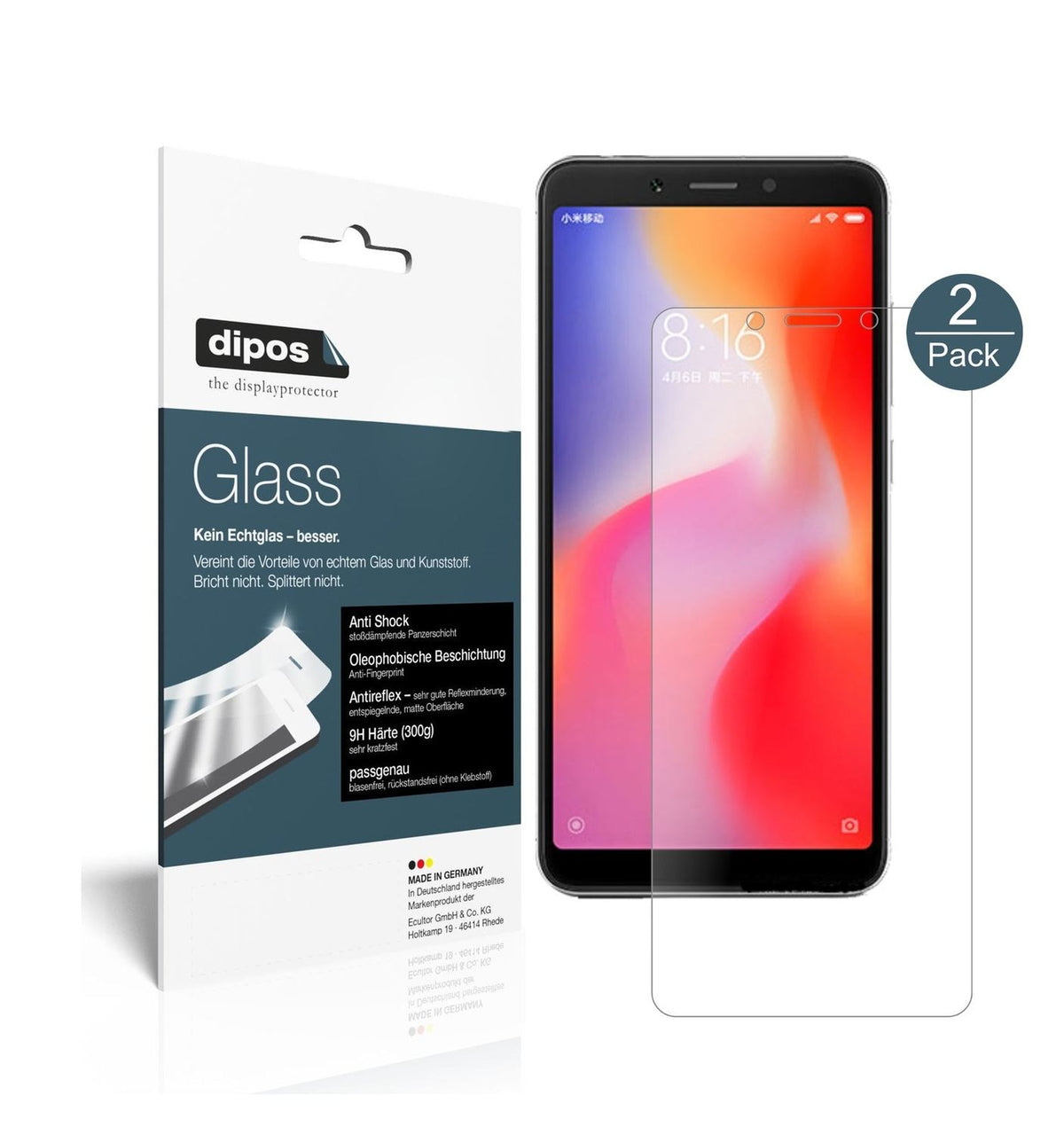 Matte Displayschutzfolie von dipos passend für Xiaomi Redmi 6, 9H kratzfest und blasenfrei montiert