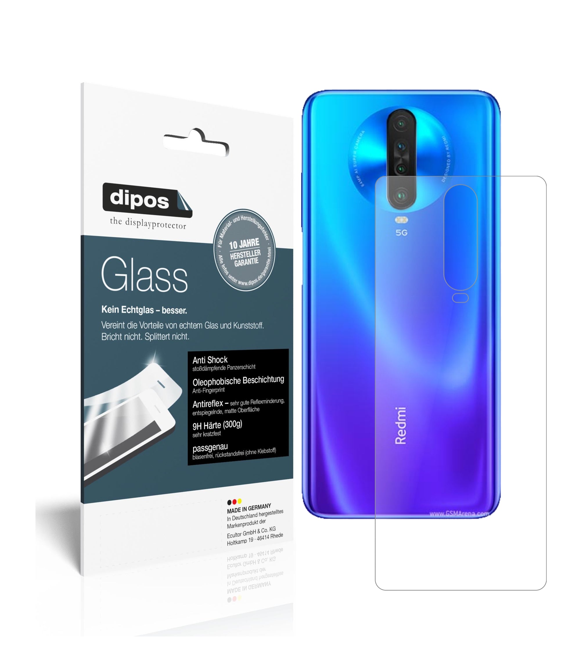 Matte Displayschutzfolie von dipos passend für Xiaomi Redmi K30i Rückseite, 9H kratzfest und blasenfrei montiert