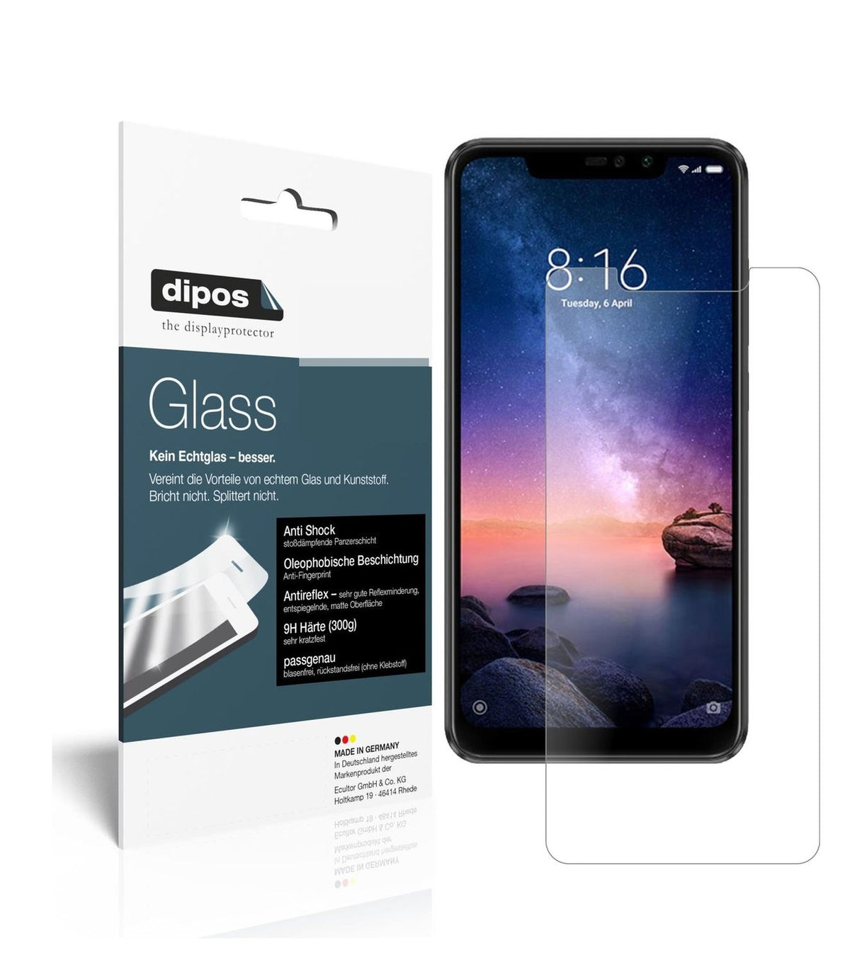 Matte Displayschutzfolie von dipos passend für Xiaomi Redmi Note 6 Pro, 9H kratzfest und blasenfrei montiert