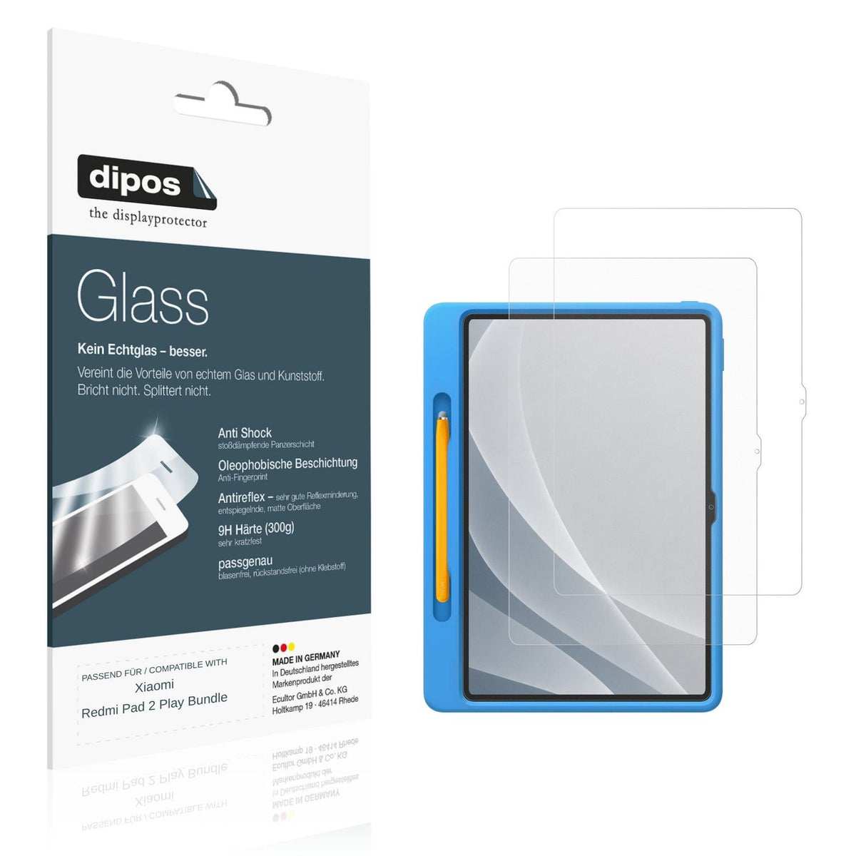 Matte Displayschutzfolie von dipos passend für Xiaomi Redmi Pad 2 Play Bundle, 9H kratzfest und blasenfrei montiert