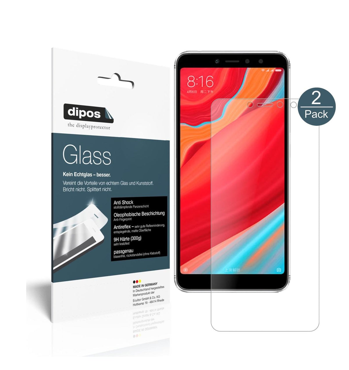 Matte Displayschutzfolie von dipos passend für Xiaomi Redmi S2, 9H kratzfest und blasenfrei montiert