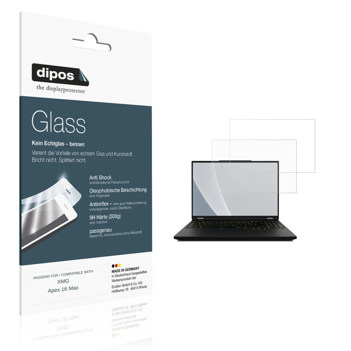 Matte Displayschutzfolie von dipos passend für XMG Apex 16 Max, 9H kratzfest und blasenfrei montiert