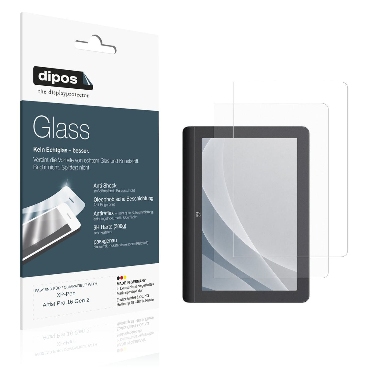 Matte Displayschutzfolie von dipos passend für XP-Pen Artist Pro 16 Gen 2, 9H kratzfest und blasenfrei montiert