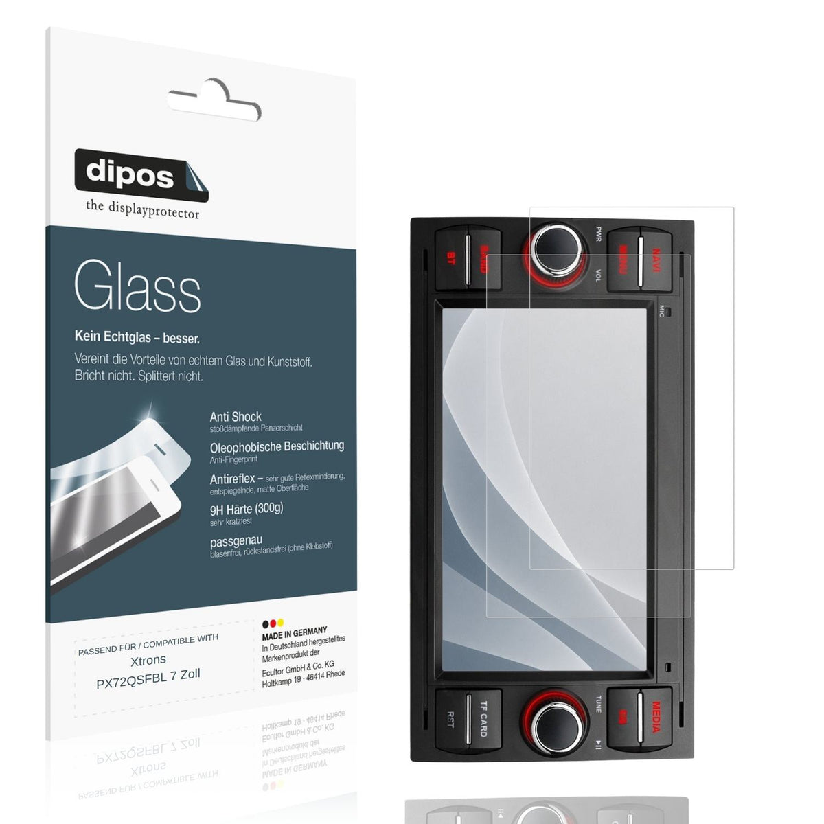 Matte Displayschutzfolie von dipos passend für Xtrons PX72QSFBL 7 Zoll, 9H kratzfest und blasenfrei montiert