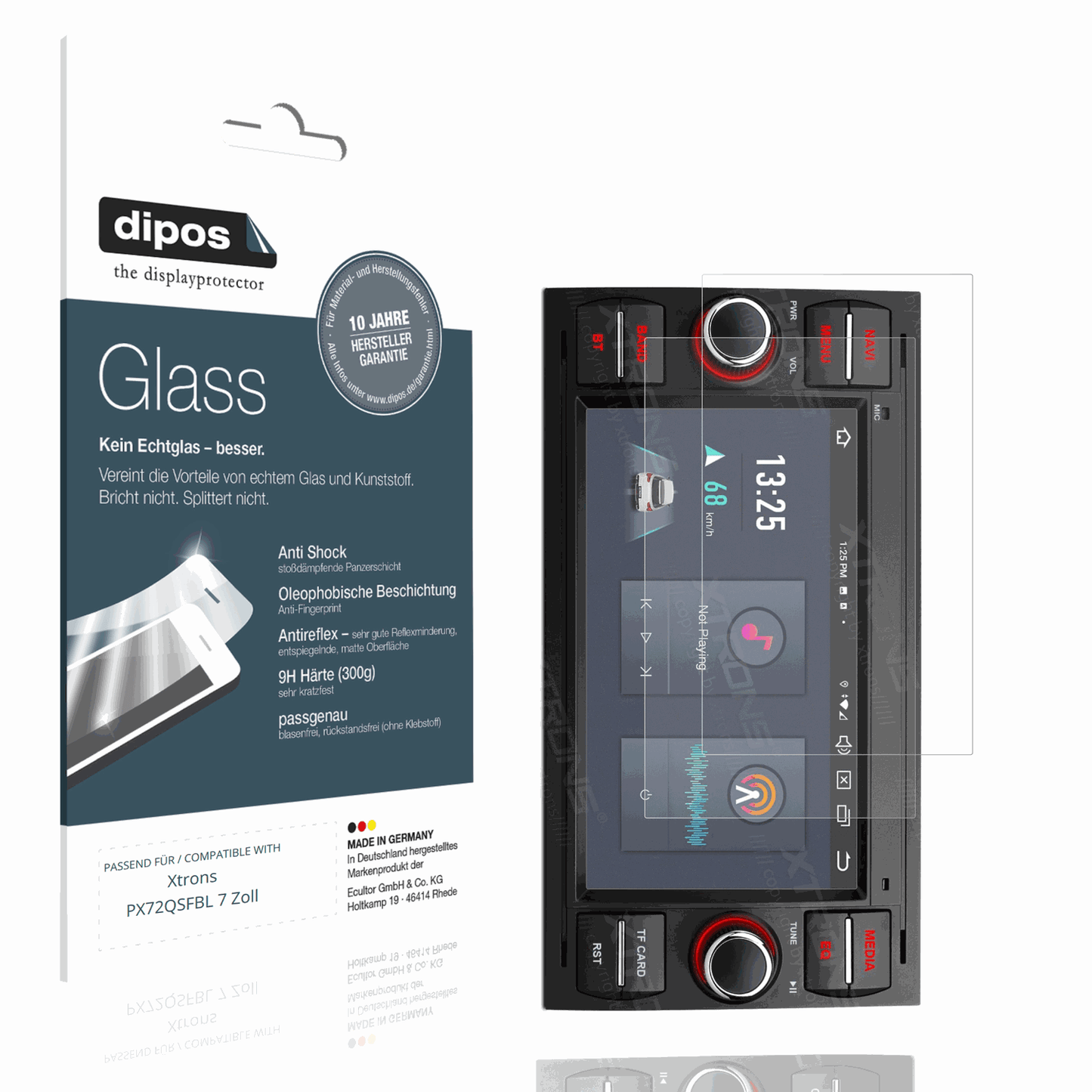 Matte Displayschutzfolie von dipos passend für Xtrons PX72QSFBL 7 Zoll, 9H kratzfest und blasenfrei montiert