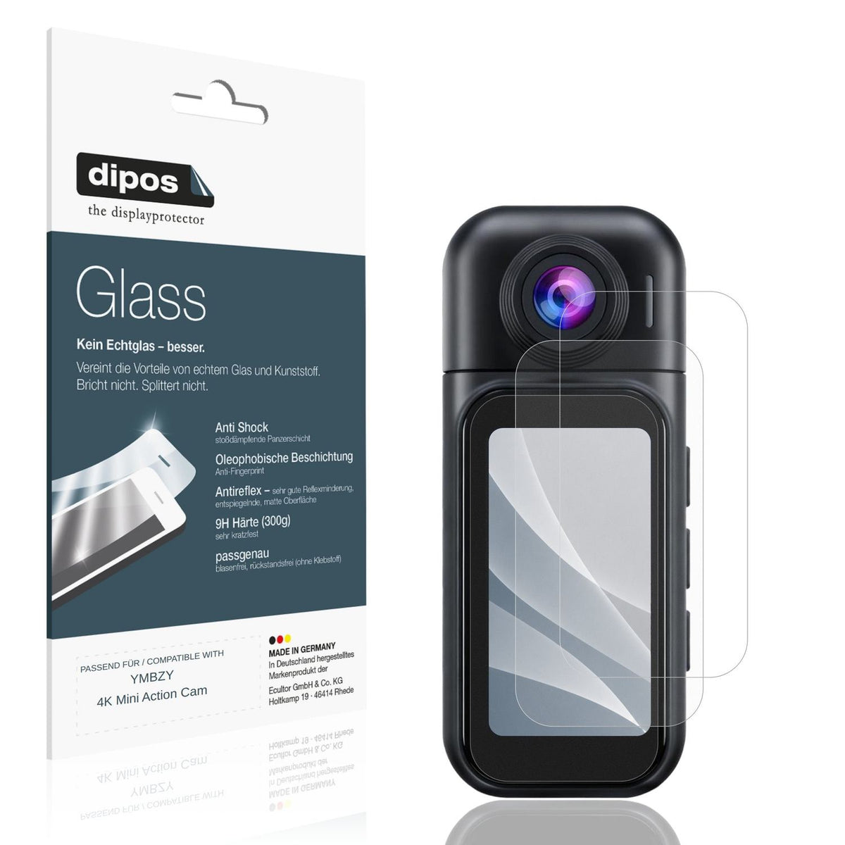 Matte Displayschutzfolie von dipos passend für YMBZY 4K Mini Action Cam, 9H kratzfest und blasenfrei montiert