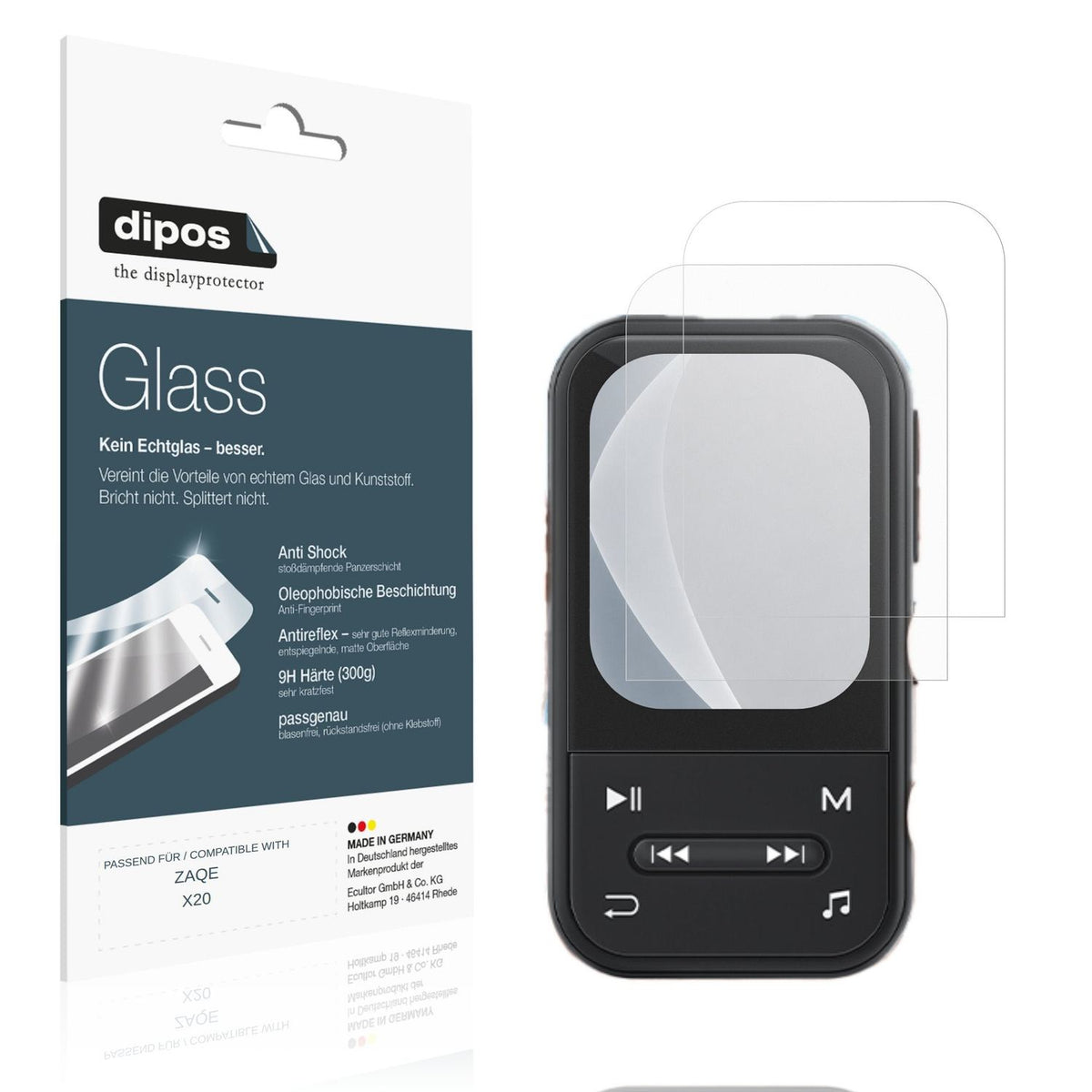 Matte Displayschutzfolie von dipos passend für ZAQE X20, 9H kratzfest und blasenfrei montiert