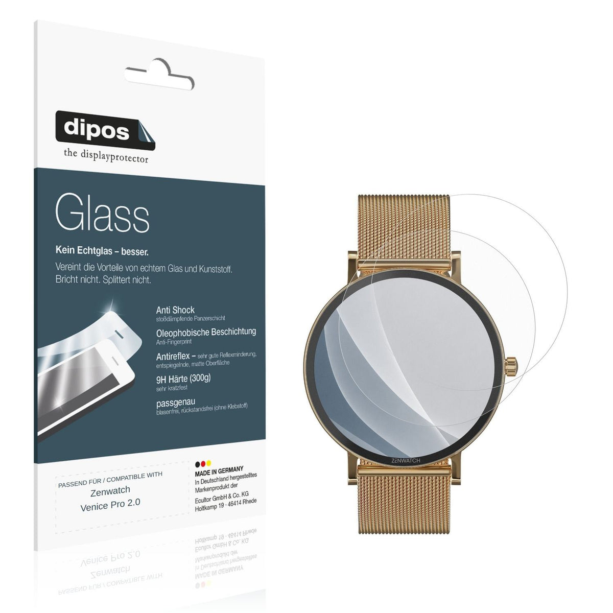 Matte Displayschutzfolie von dipos passend für Zenwatch Venice Pro 2.0, 9H kratzfest und blasenfrei montiert