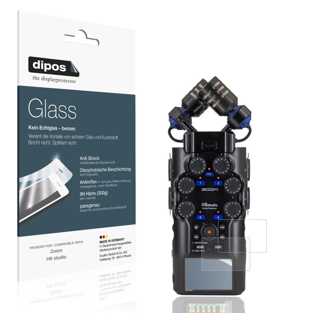 Matte Displayschutzfolie von dipos passend f�r Zoom H6 studio, 9H kratzfest und blasenfrei montiert