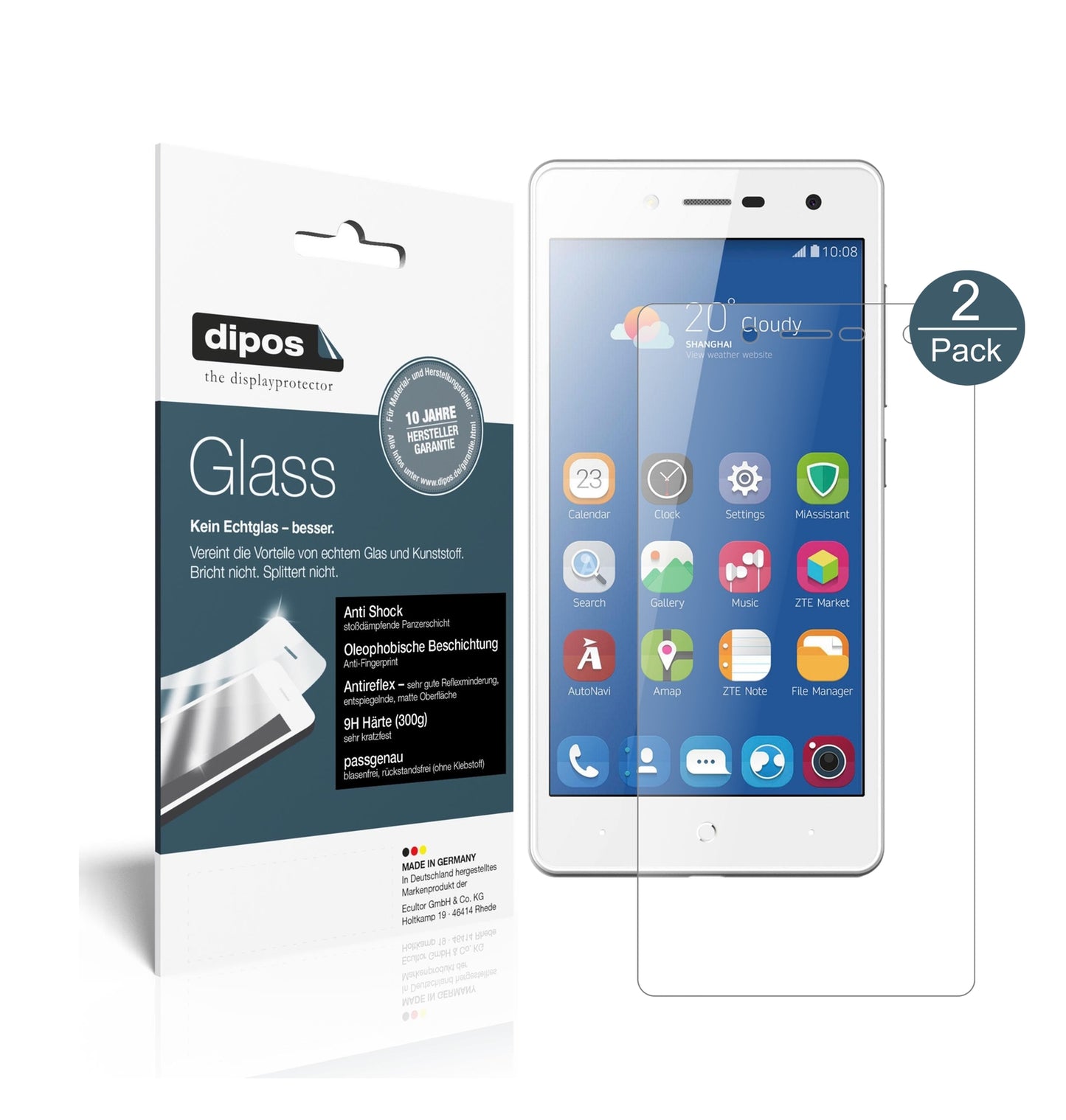 Matte Displayschutzfolie von dipos passend für ZTE Blade L7, 9H kratzfest und blasenfrei montiert
