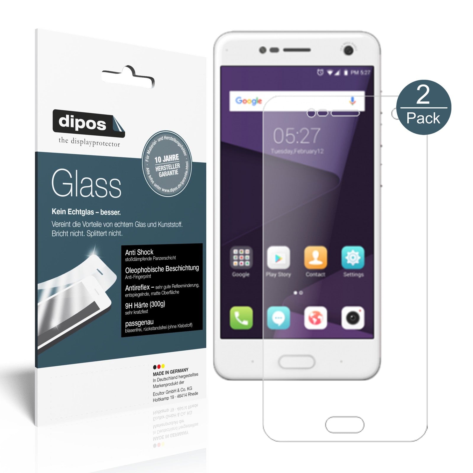 Matte Displayschutzfolie von dipos passend für ZTE Blade V8, 9H kratzfest und blasenfrei montiert