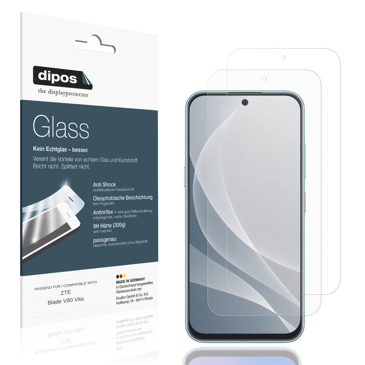Matte Displayschutzfolie von dipos passend f�r ZTE Blade V80 Vita, 9H kratzfest und blasenfrei montiert