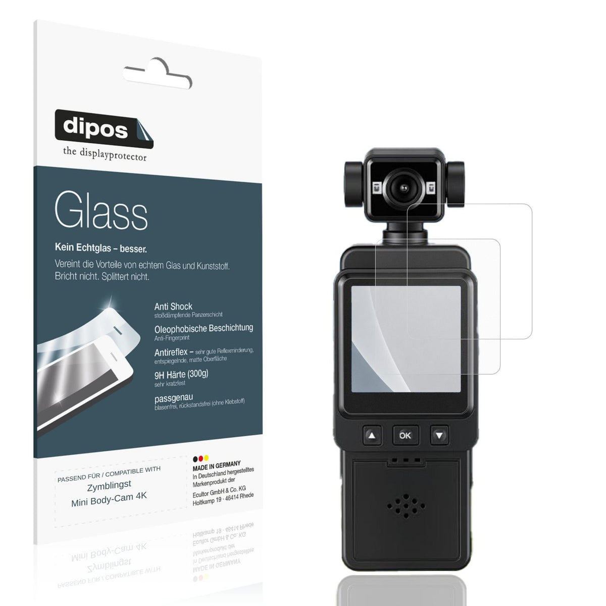 Matte Displayschutzfolie von dipos passend für Zymblingst Mini Body-Cam 4K, 9H kratzfest und blasenfrei montiert