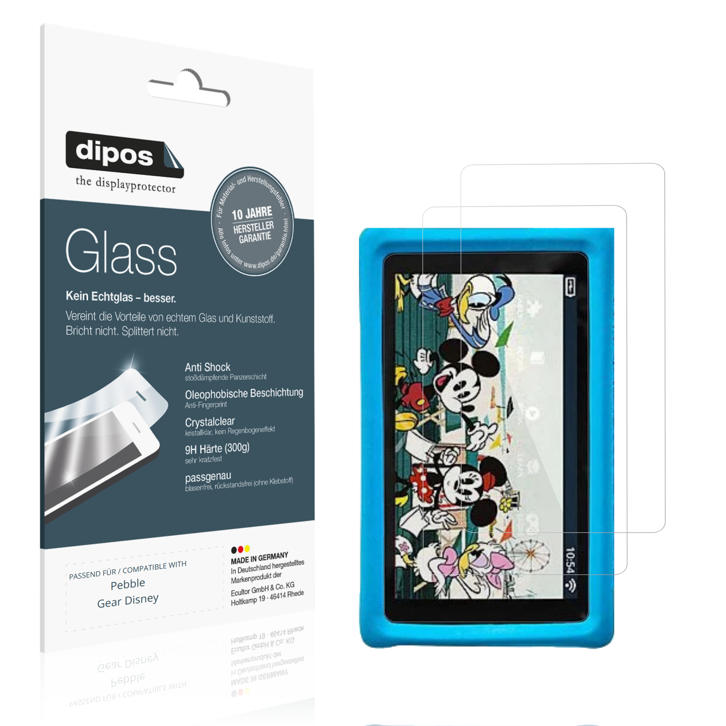 Klare Displayschutzfolie von dipos passend für Pebble Gear Disney, 9H kratzfest und blasenfrei montiert
