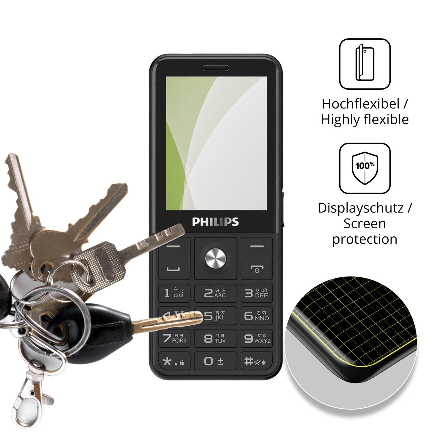 dipos Displayschutz für Philips E2221, transparente Oberfläche, perfekte Passform auch für die Rundungen