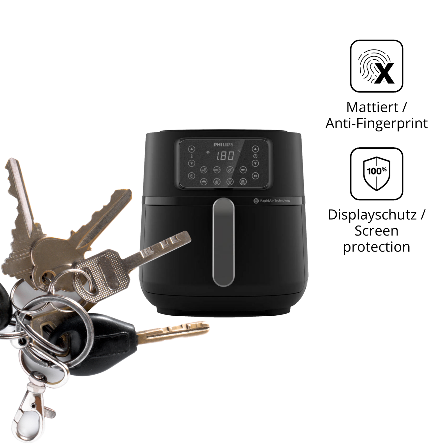 dipos Displayschutz für Philips Airfryer 5000 Series XXL, mattierte Oberfläche, Blickschutzfilter und perfekter Passform