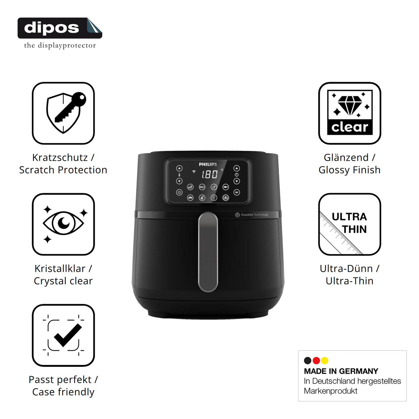 Displayschutz hergestellt in Deutschland, höchste Qualität made in Germany