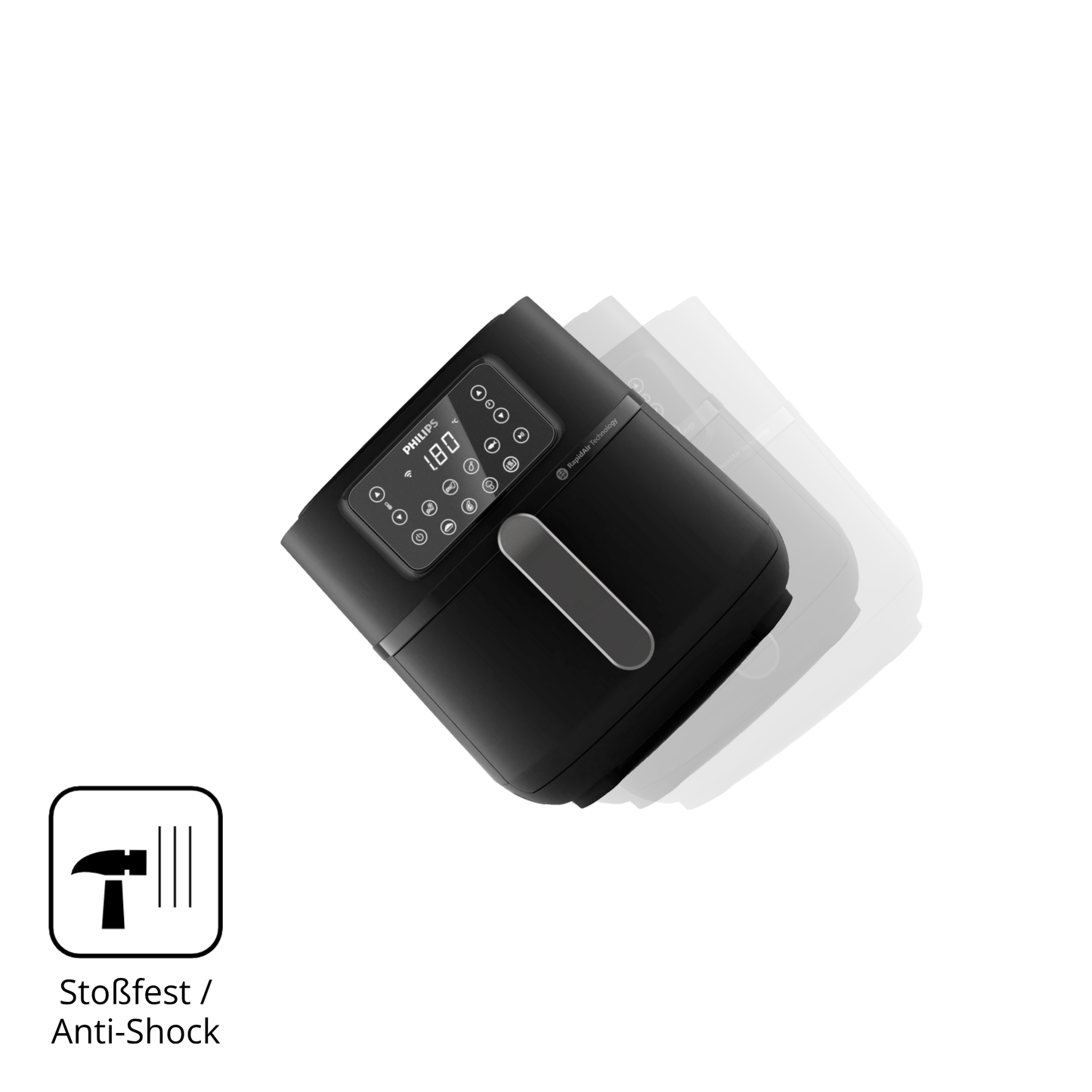Schutz gegen Kratzer auf dem Philips Airfryer 5000 Series XXL Glas durch Schlüssel, Stöße gegen die Tischkante oder Stürze